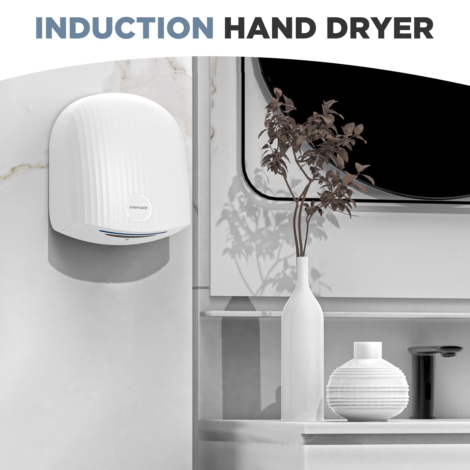 interhasa! Asciugamani Automatico con sensore a infrarossi, per Bagno a casa, Ultra Silenzioso, Silenzioso, 40 Db, a Parete, con Copertura compatta in ABS 1200 W (Bianco)