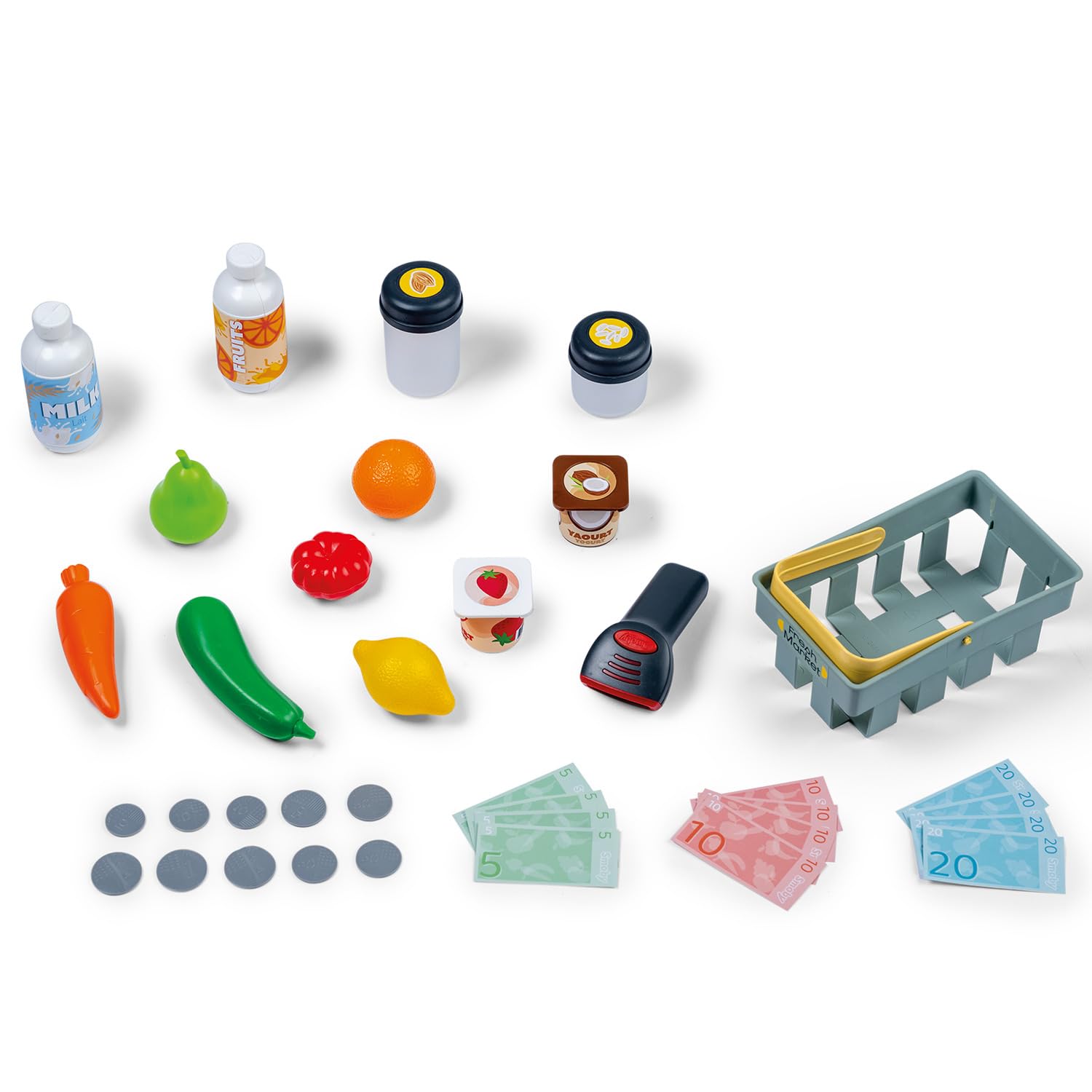 Smoby - Nature & Fresh Market - Marchande Enfant avec Caisse Enregistreuse - Scanner Sons et Lumières - 35 Accessoires Inclus - Dès 3 Ans - Fabriqué en France