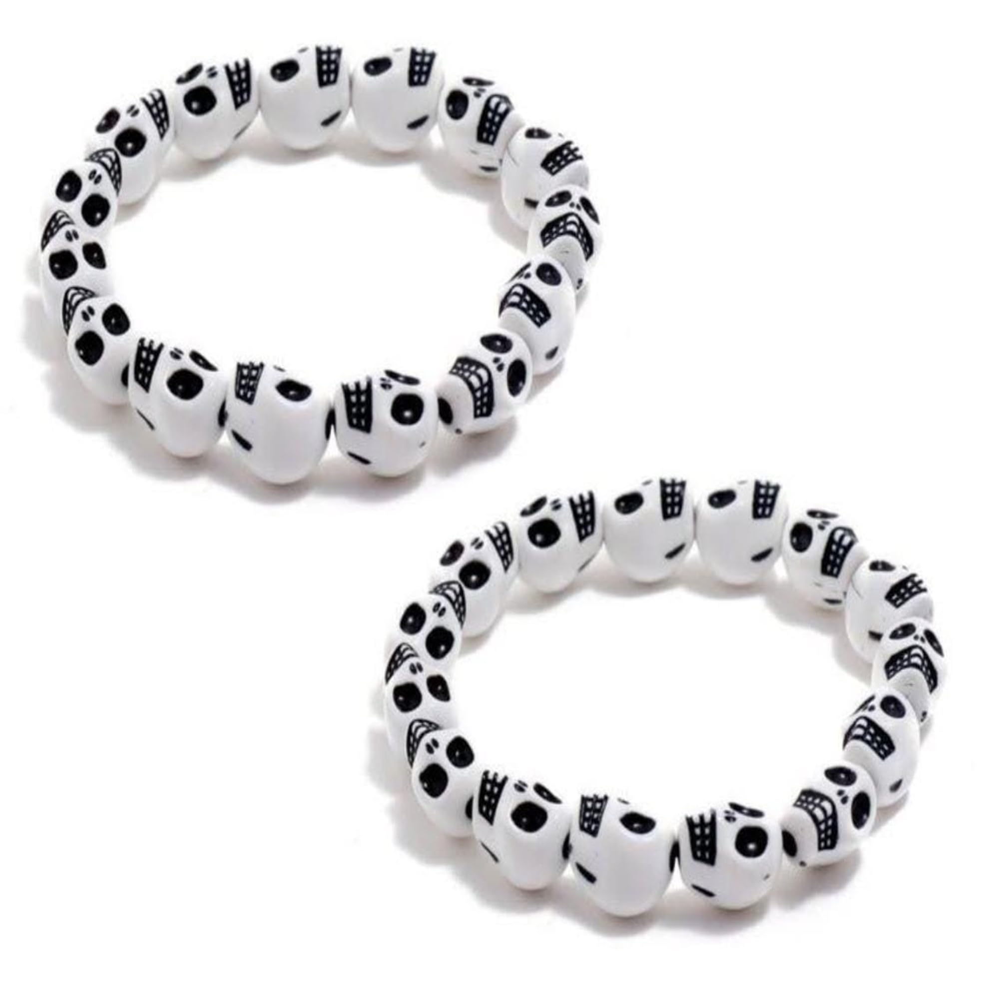 Honbon (Pack of 2 Smile Skull Bead Bracelets,Fancy Stretchable Skull Shaped Bracelet|White Head Wrist Cuff Bracelet for Halloween,Fashionable Jewellery for Men & Women (B0CGRQ4YPH) Amazon Price History, Amazon Price Tracker