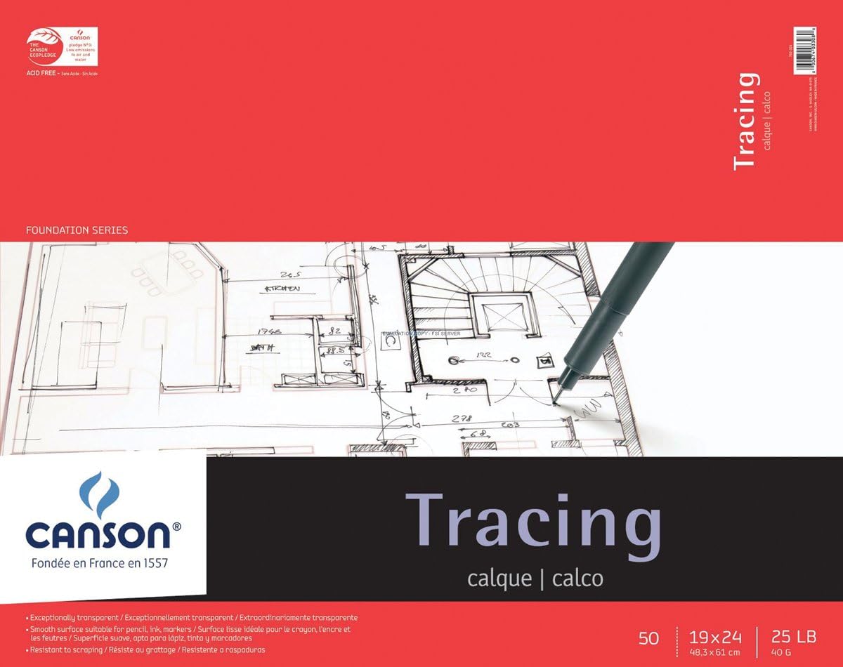 Canson Foundation Tracing Paper Pad for Ink, Pencil and Markers, Fold Over, 25 Pound, 9 x 12 Inch, 50 Sheets