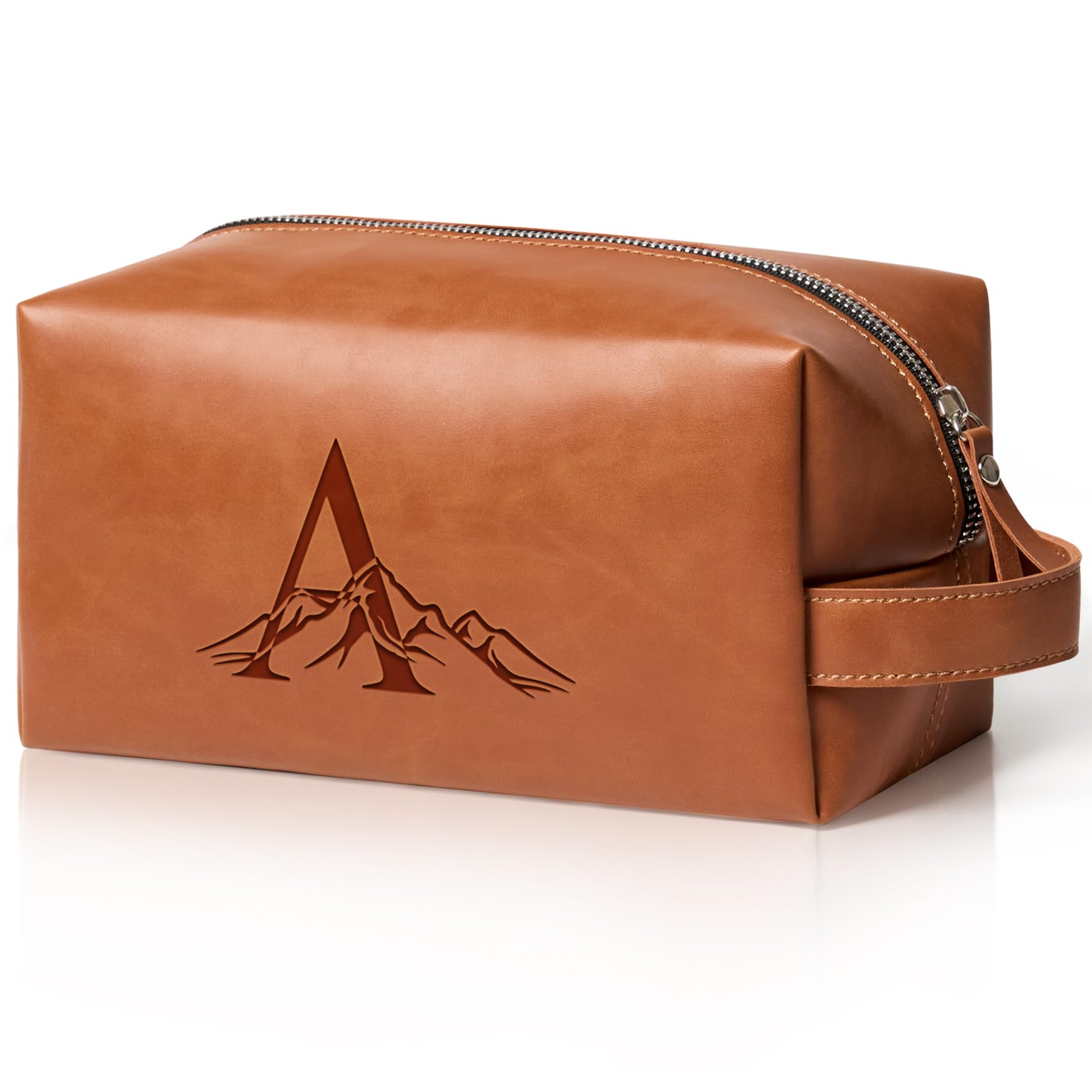 Aganmi Personalized Gifts Travel Toiletry Bag for Men Engraved Initial PU Leather Waterproof Shaving Bag for Toiletries Accessories Fathers Day