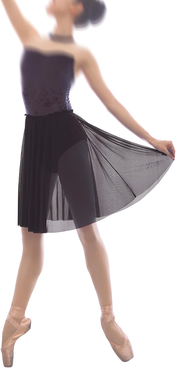 Mesh Ballet Skirt Women 20.5 Inches Long Practice Skirt Ruffle Elastic Waistband