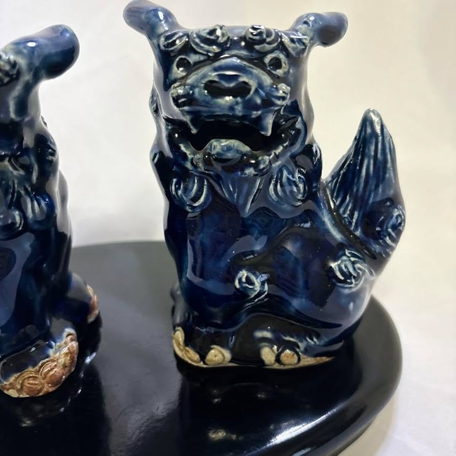 沖縄やちむん　琉球　壺屋焼　シーサー像　陶器製置物　魔除け　縁起物 獅子陶器 Amazon.co.jp: 沖縄 魔除獅子 シーサー2体セット置物 沖縄伝統