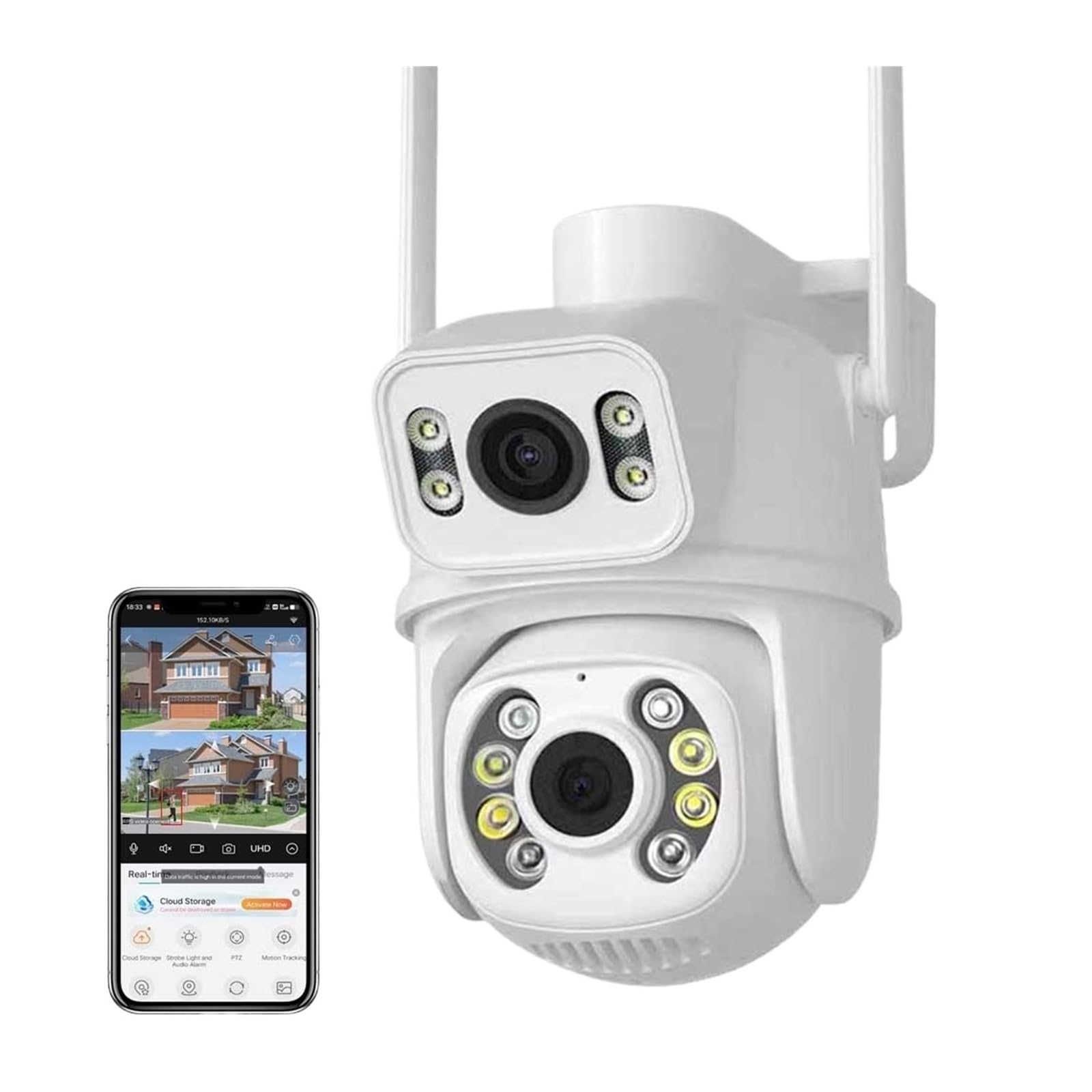 Kamera bezpieczeństwa zewnętrzna, 4K 8MP zewnętrzny noktowizor podwójny ekran kamera PTZ kamera IP do nadzoru wykrywanie człowieka 4MP ochrona bezpieczeństwa CCTV Kamera bezpieczeństwa domowego WiFi z