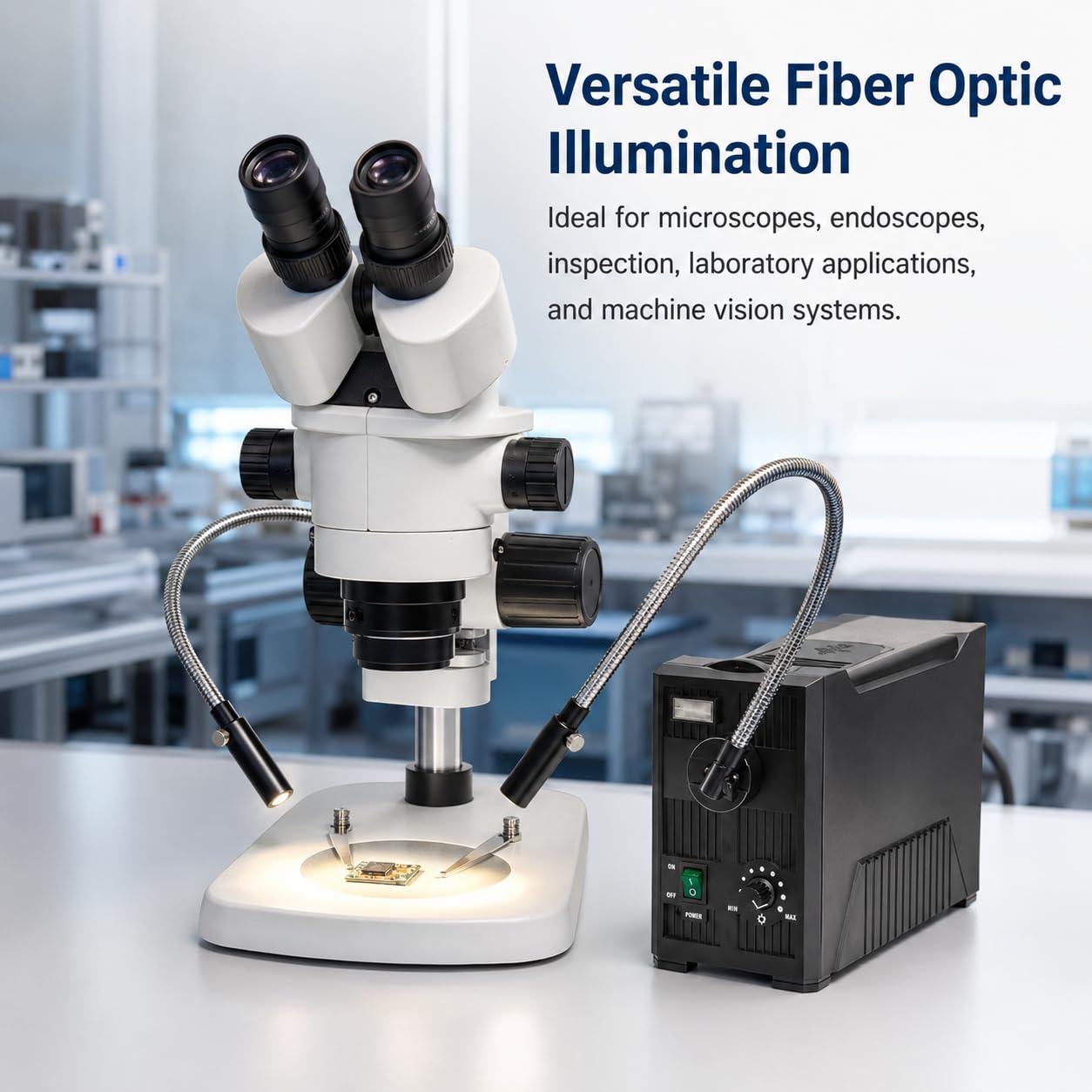 Iluminador de microscopio de fibra óptica con doble fuente de luz LED de cuello de cisne, apertura ajustable y rango de longitud de onda de 570-900 nm