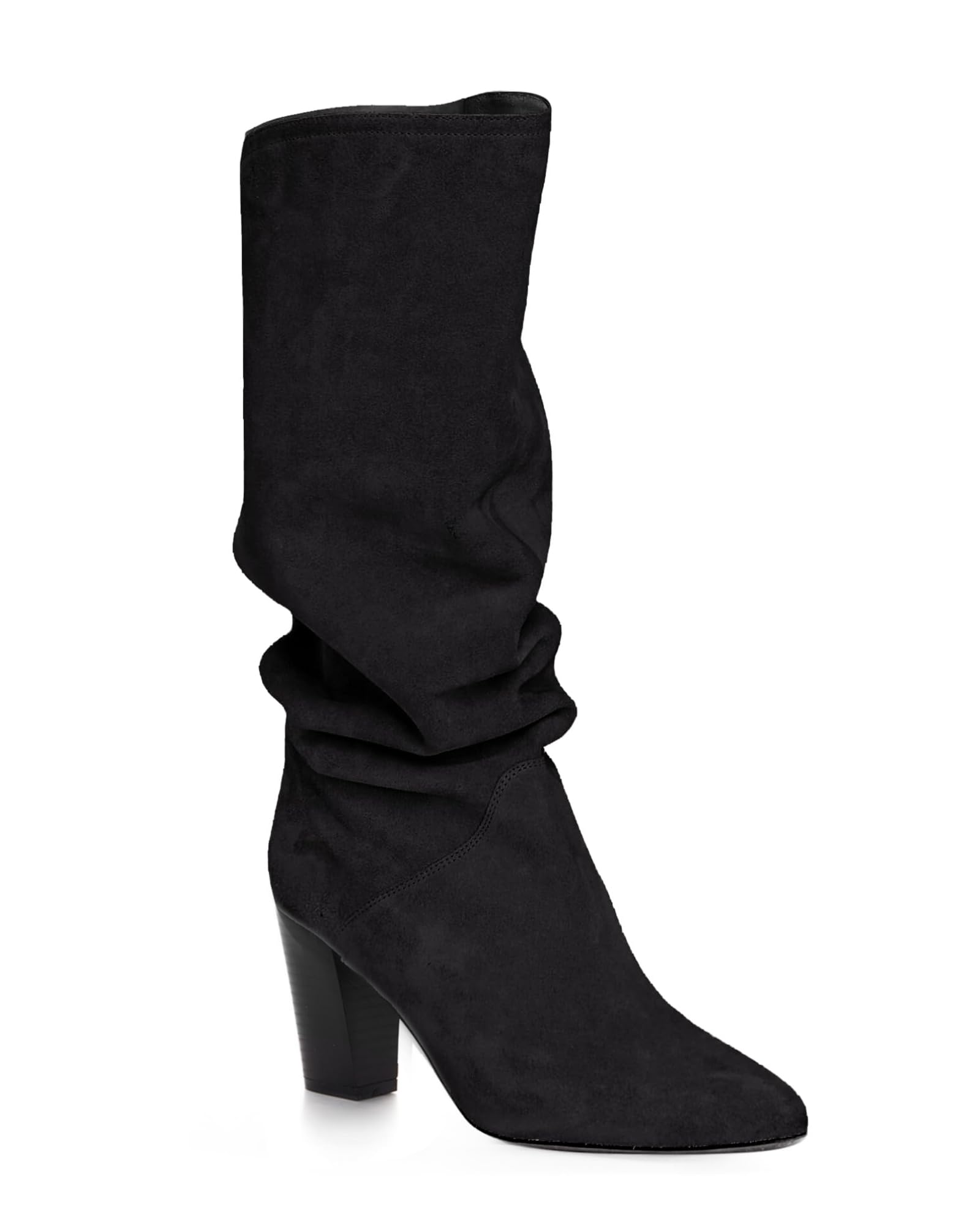Coutgo Womens Slouchy Knee High Boots Wide Calf Kitten Heel Pointed Toe Pull On Long Boots Winter Shoes