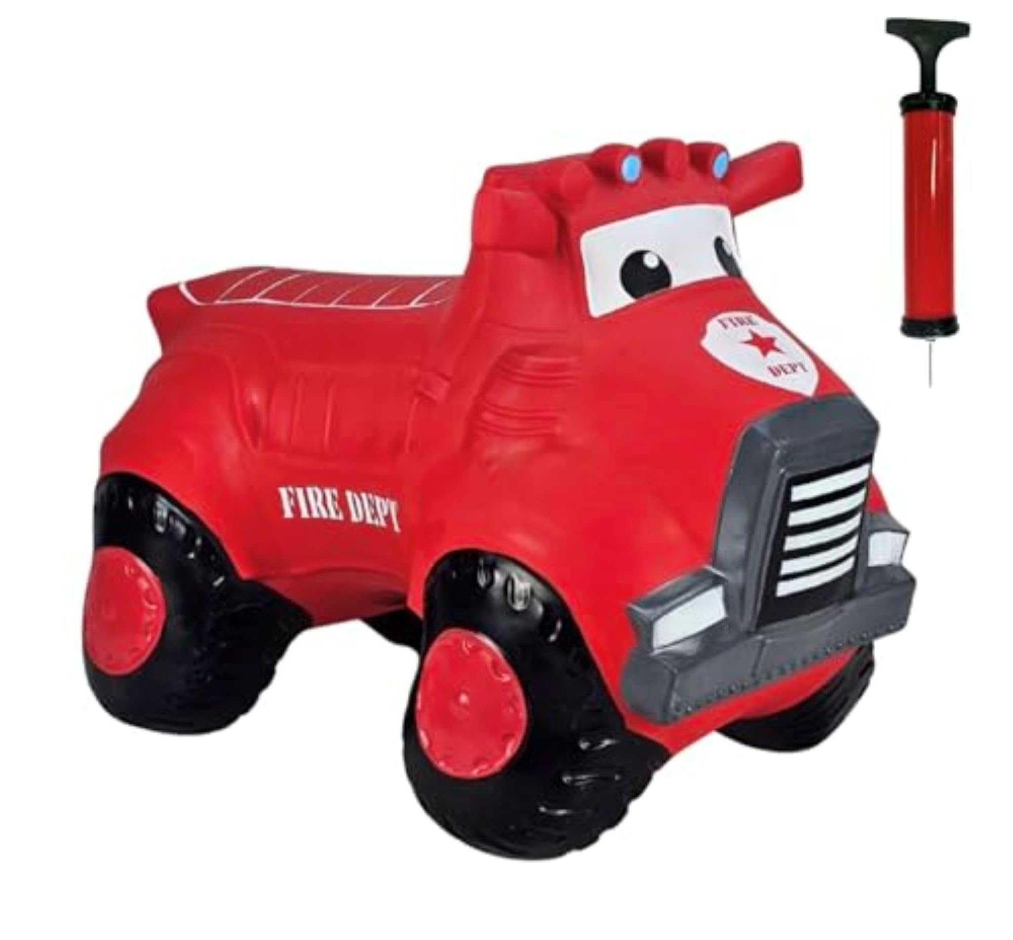 Inflatable Fire Engine Ride-On Toy - Red - Ages 1-5 with Pump & One Way Valve - Ideal Indoor/Outdoor Space Hopper for Kids - Safe & Fun Balance Bike Alternative for Toddlers
