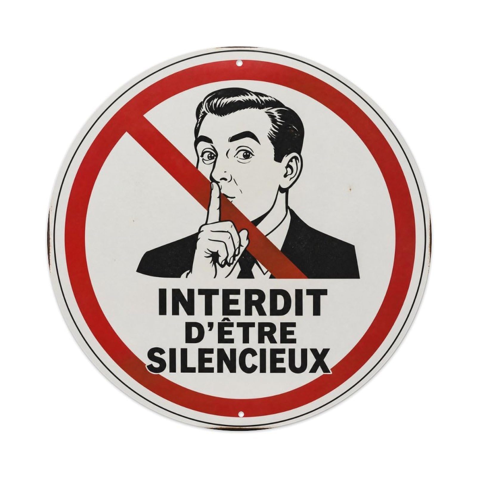 Olyhtr 8X8inch Classic Style Heritage Typography Silence Please French Dry Humor Metal Tin Sign