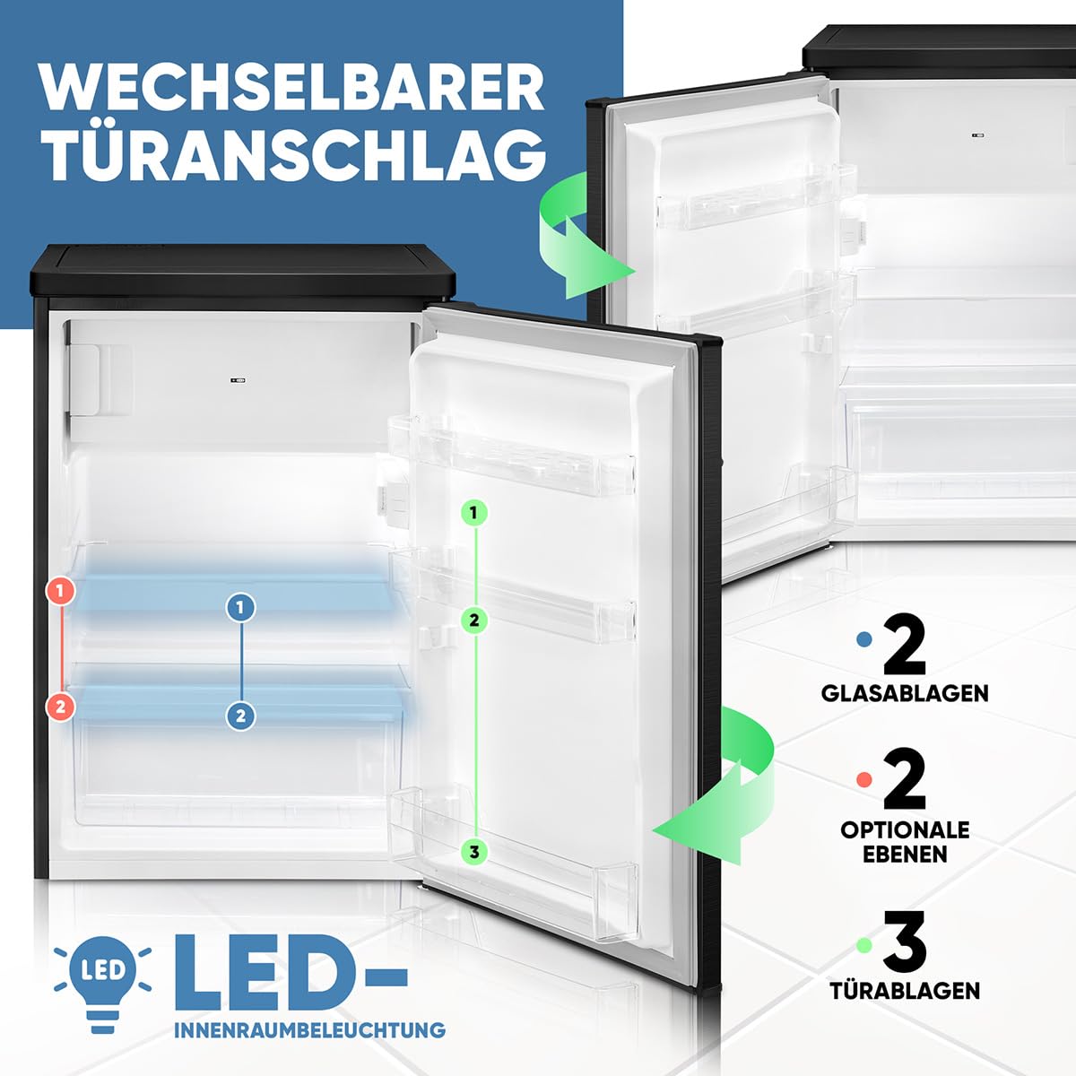Bomann KS 7251 Kühlschrank mit Gefrierfach 109 Liter schwarz energieeffizient leise kompakt