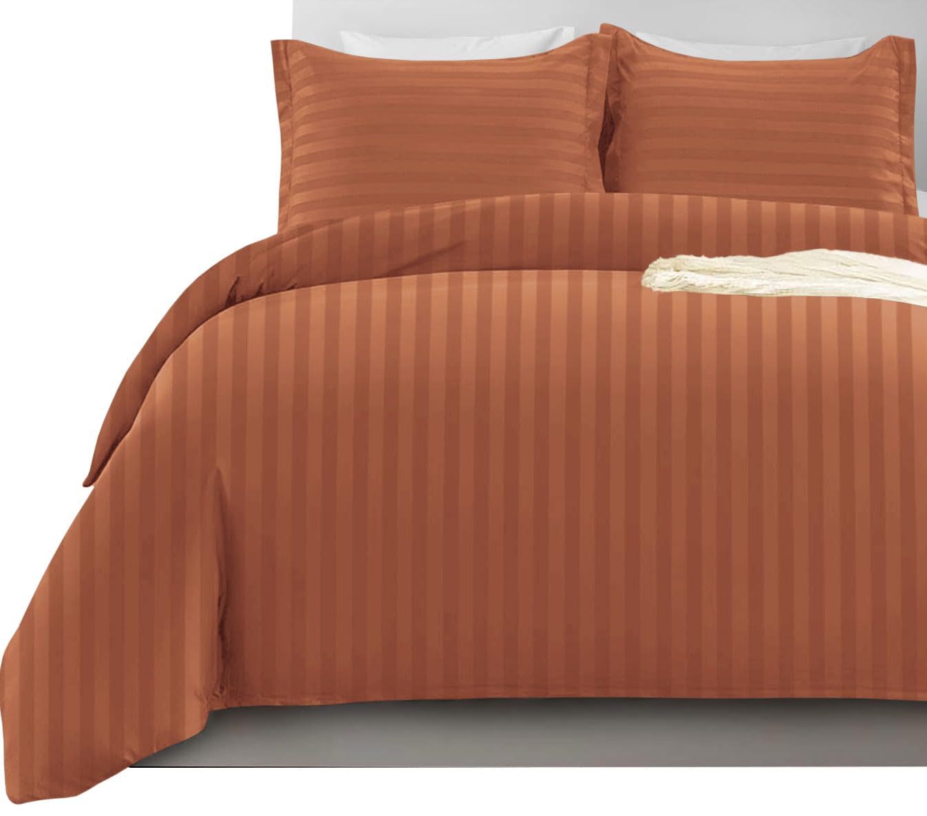 Ir Imperial Rooms Rust Imperial Rooms Super King Duvet Set Reversible Stripes Satin Bedding Set With Pillowcases Breathable Microfiber Duvet Covers ( 260X220 Cm)