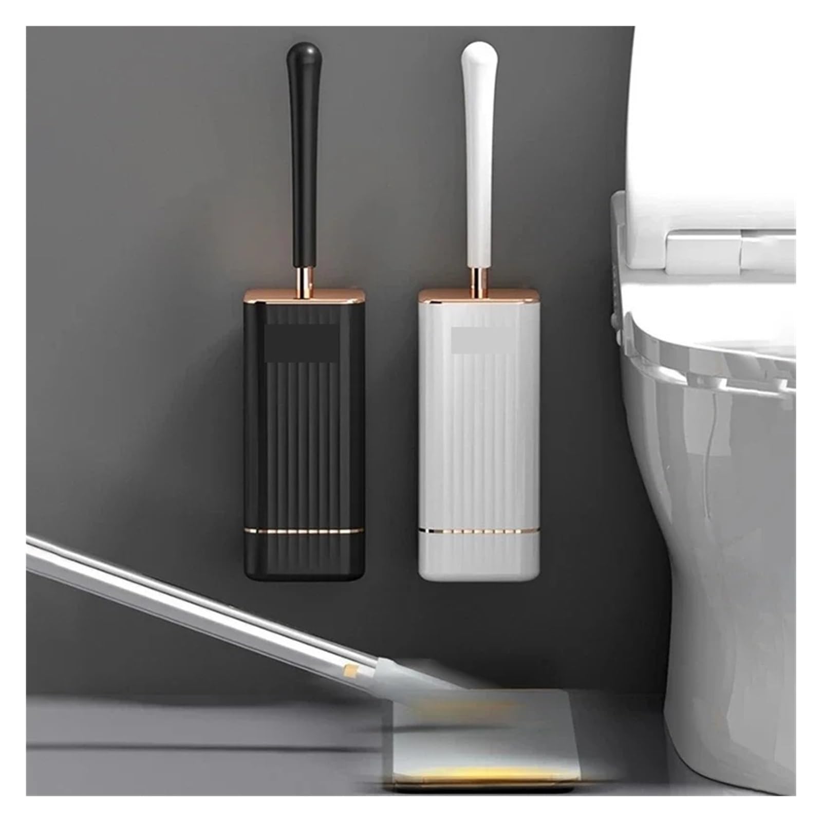 Scopino per WC in silicone con setole flessibili, a prova di perdite, design senza angoli morti per una pulizia efficiente, spazzola per WC con setole nere morbide