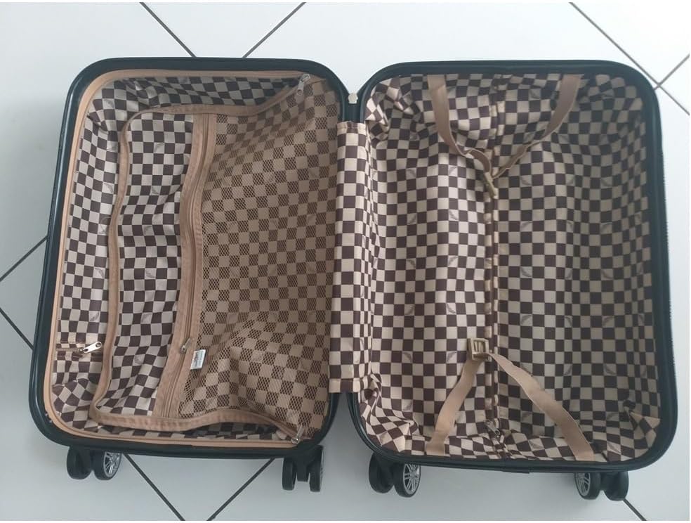 SANTINO Mala de Bordo de Viagem Rígida ABS 4 Rodas 360º com Segredo Leve Resistente Flexível Antifurto [Geometric] (Preta, Pequeno)