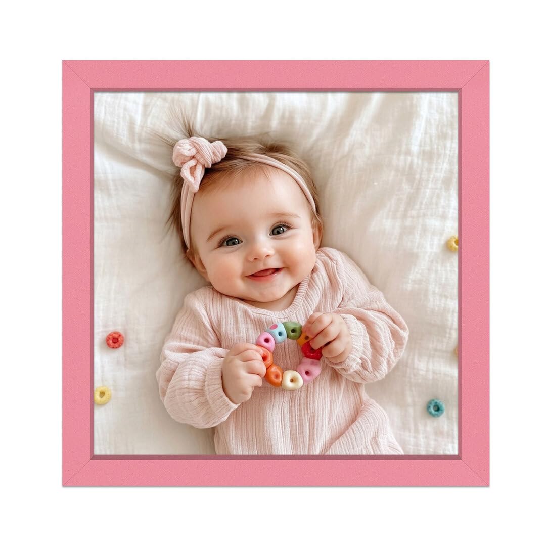 Alison Kingsgate Baby Pink 15X15 Nursery Picture Frames, Baby Boy Gift Photo Frame, Wall Mount or Tabletop, Perspex Front, Thin Keepsake Frame for Newborn, Baby Shower & First Memories — image 1