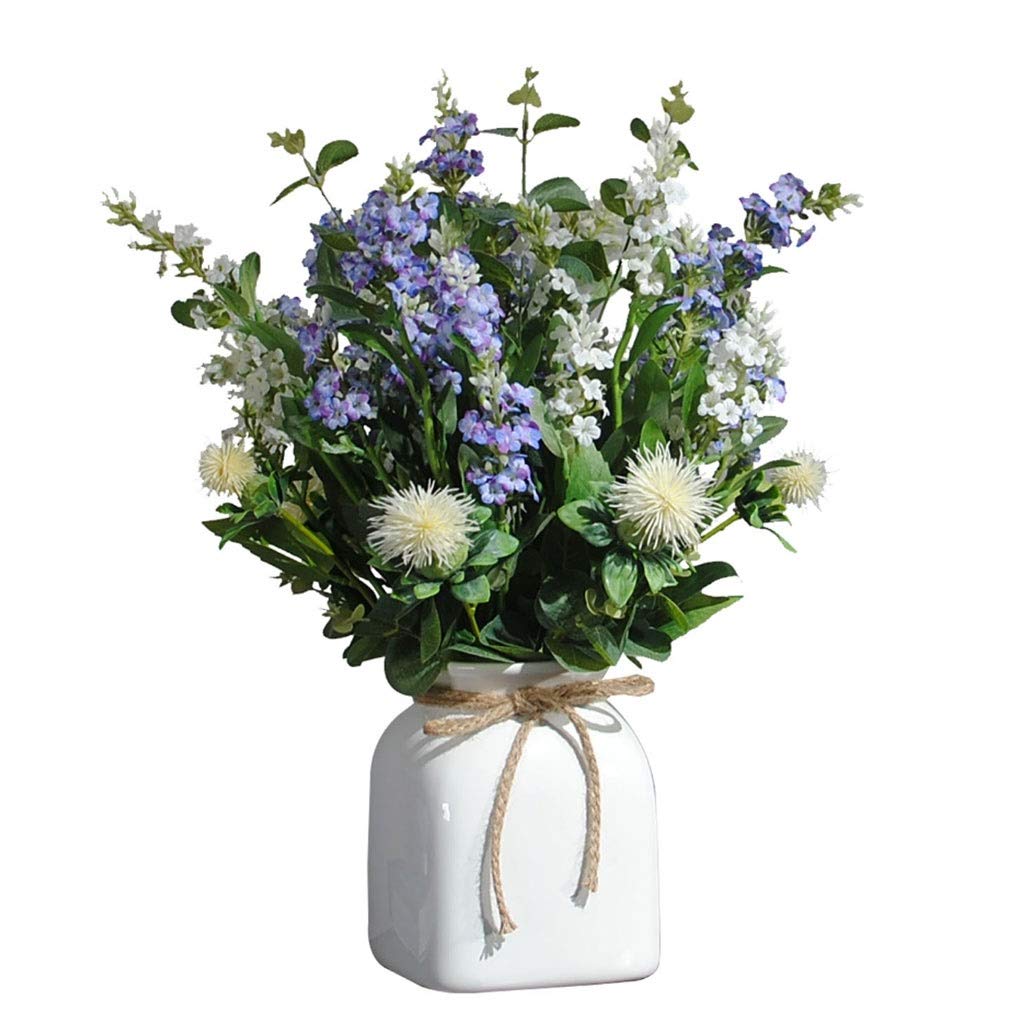 DFGHNBVC Artificial Flower In Pot Artificial Flowers With Ceramic Vase, Silk Flower Arrangements For Dining Room, Fake Flower Bouquet For Home Wedding Decor Artificial Plant Flower Arrang