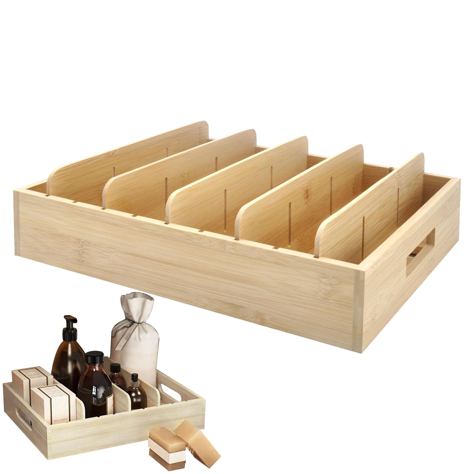 – Wooden Organizer Box - Pot Pan Removable Divider Storage Case | Wood Display Box - for Recipe Kitchen Desk Bathroom Makeup Office Art Cabinet