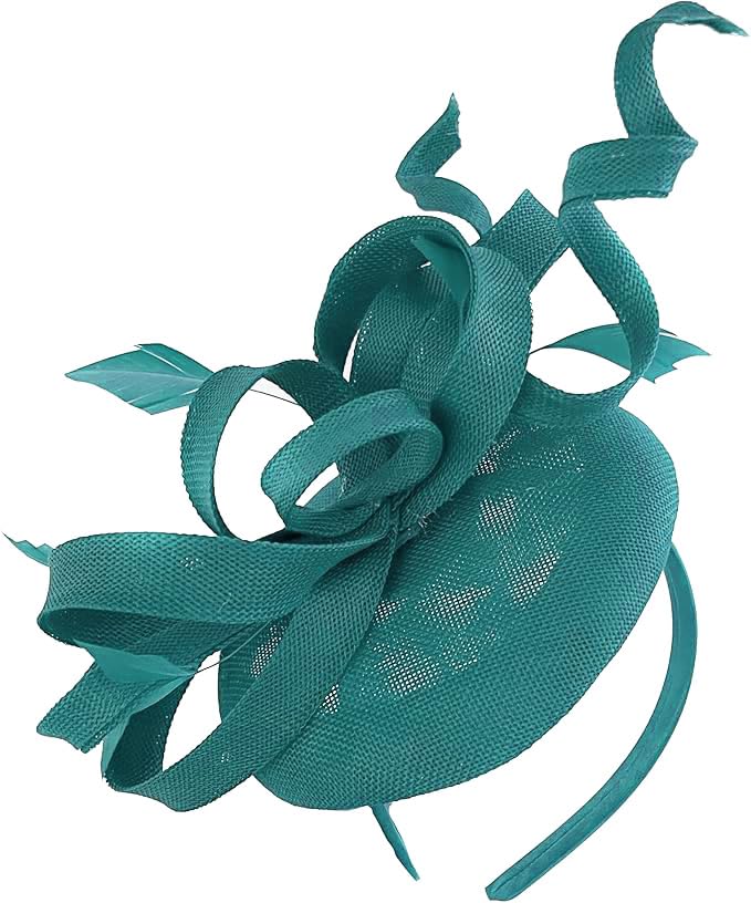 Caprilite Pillbox Sinamay Haarreif mit Wirbelschlaufe, Fascinator für Damen, Hochzeit, Ascot Rennen, Türkis, 1 count (Pack of 1)