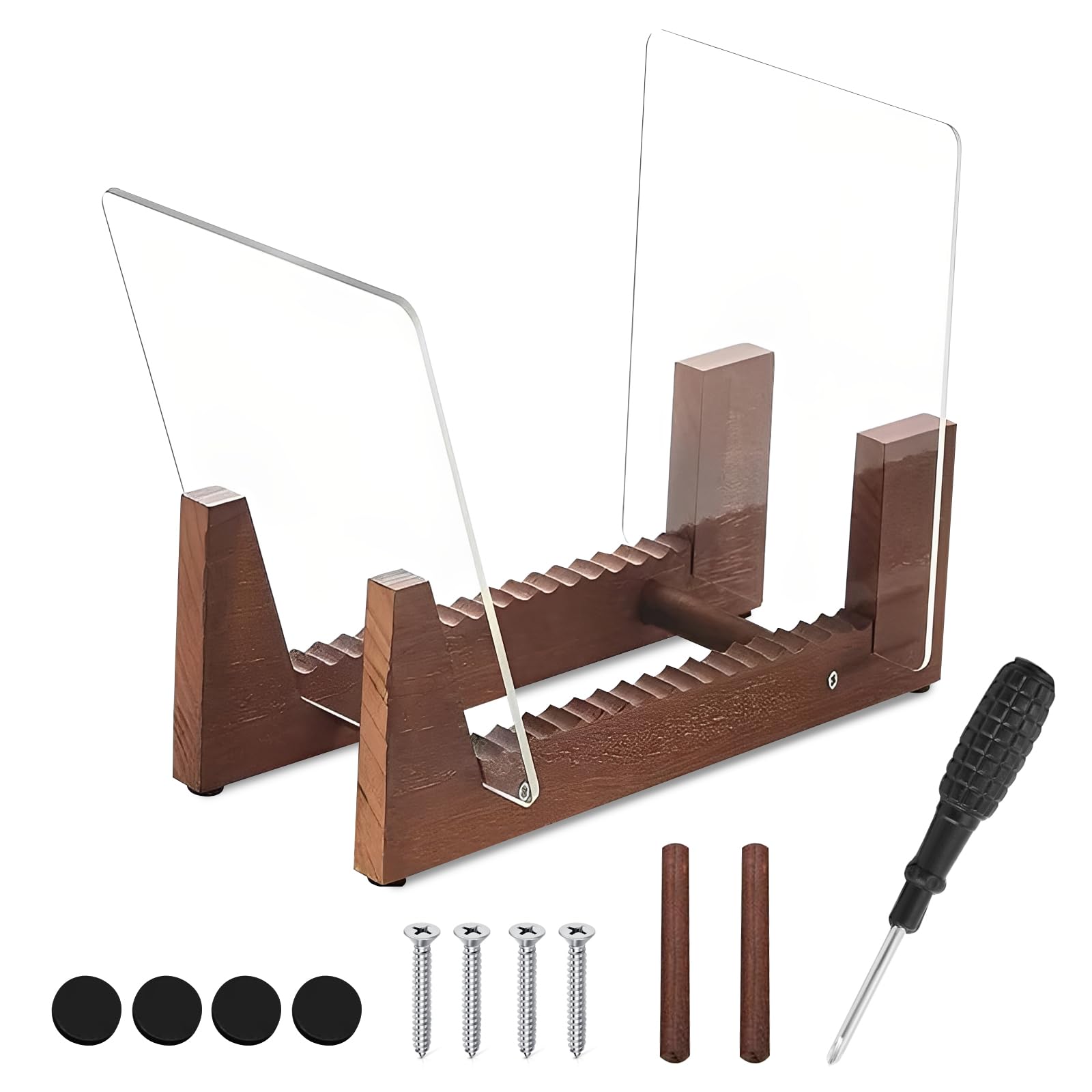Dyhnqe Brown Vinyl Record Storage Holder, Solid Wood Album Storage Display Stand Album Organizer Record Holder Up To Hold 50 Single Or Double Lps And 7" Records