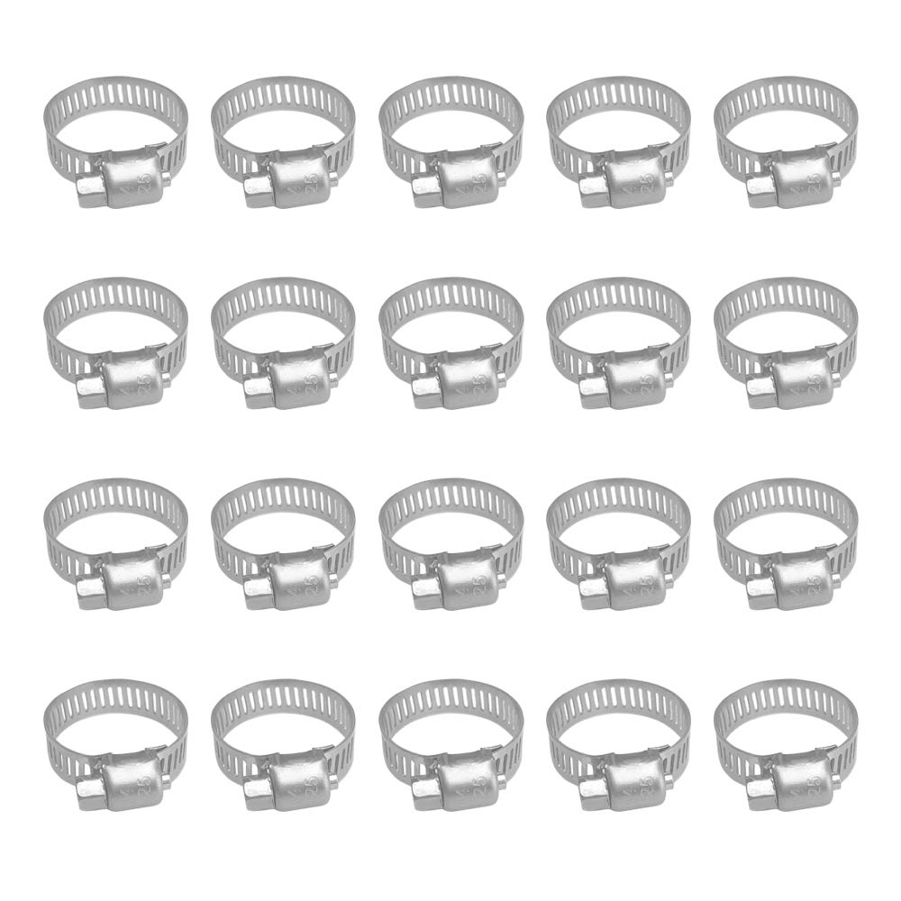 20pcs Stainless Steel Adjustable Worm Gear Hose Clamps, Clamping Range 16-25mm