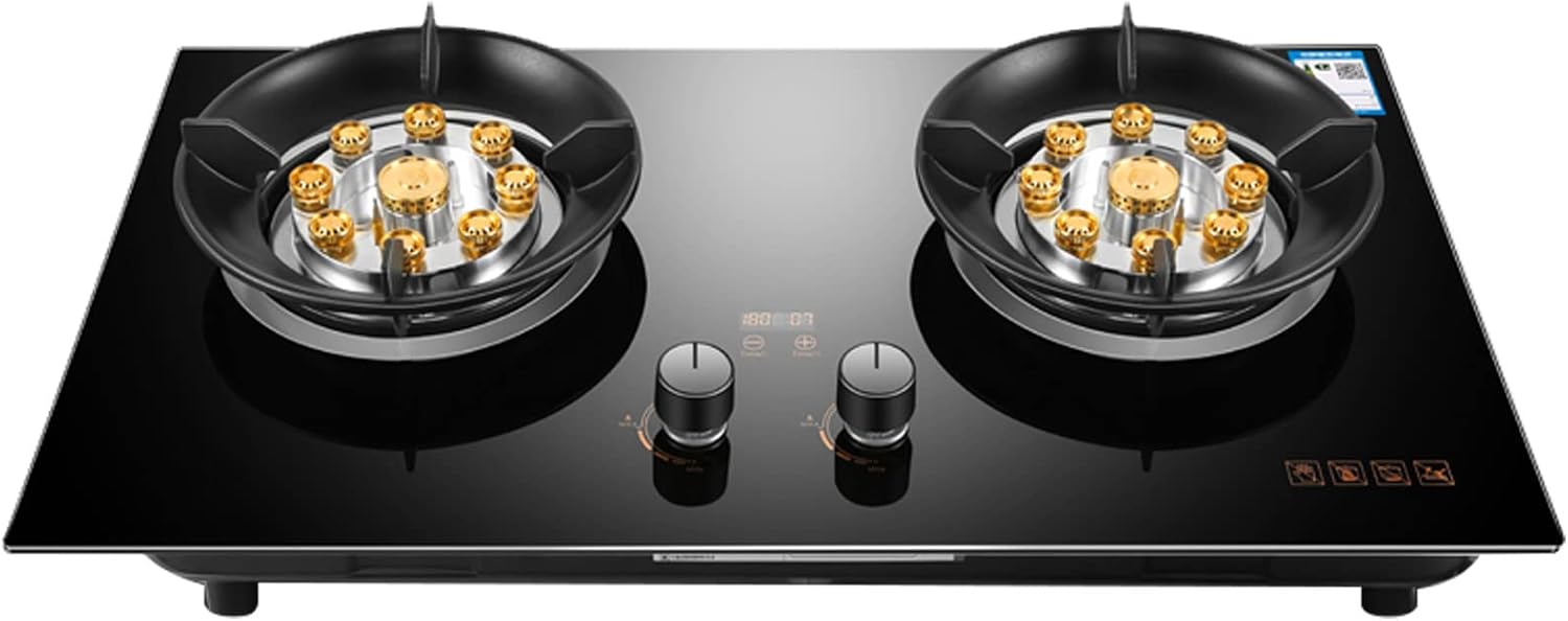 Tempered Glass Gas Cooktop, Drop-In 2 Burners Gas Stove Top, Gas Hob For Home Kitchen Rvs Apartments Outdoor (Liquefied Gas) (Black)