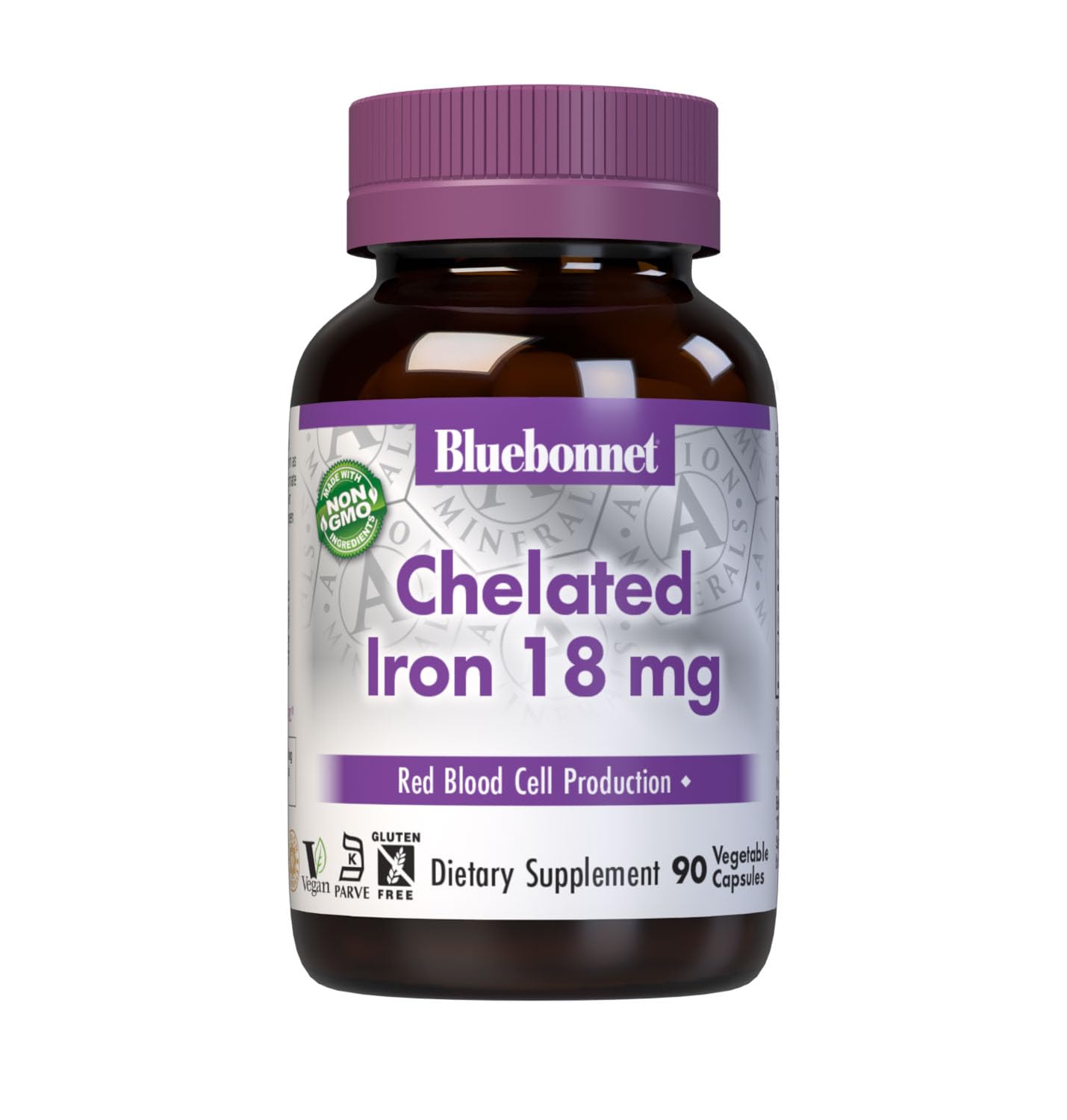 Bluebonnet Nutrition Chelated Iron 18 mg, 90 Vegetable Capsules 90 Count (Pack of 1)