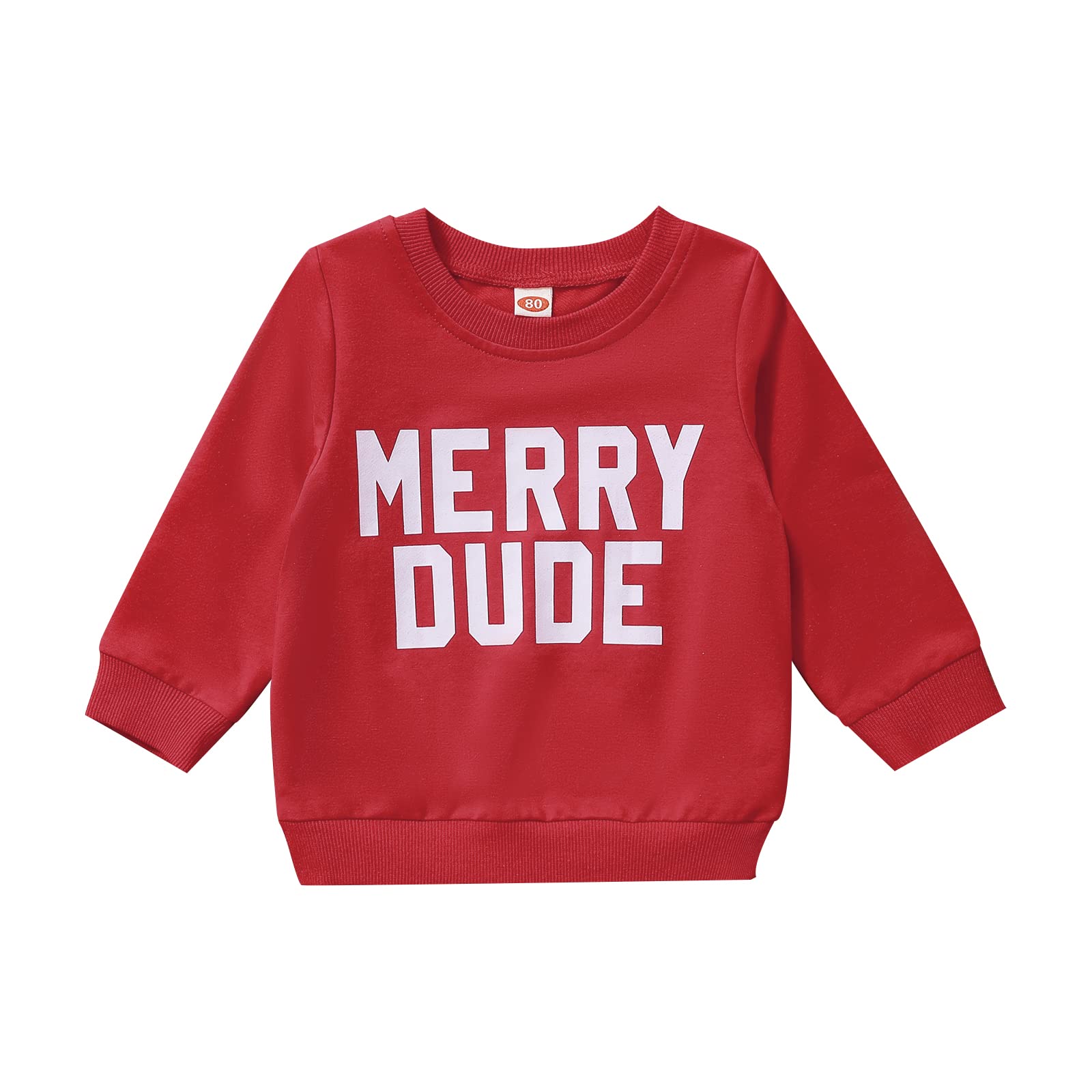 JLKGICF Toddler Baby Christmas Outfit Boy Girl Merry Sweatshirt Crewneck Pullover Sweater Long Sleeve Shirt Fall Winter Clothes (Merry Dude Red,18-24 Months)