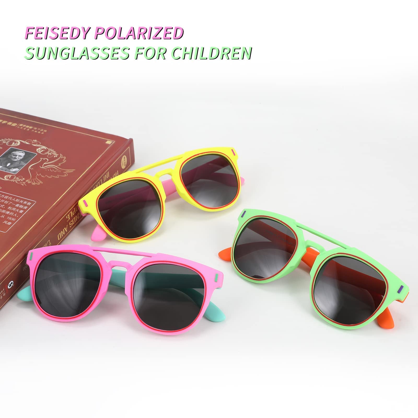 FEISEDY Kids Polarized Sunglasses for Girls Boys Sunglasses Rubber Round Frame UV400 Age 5-12 B2818