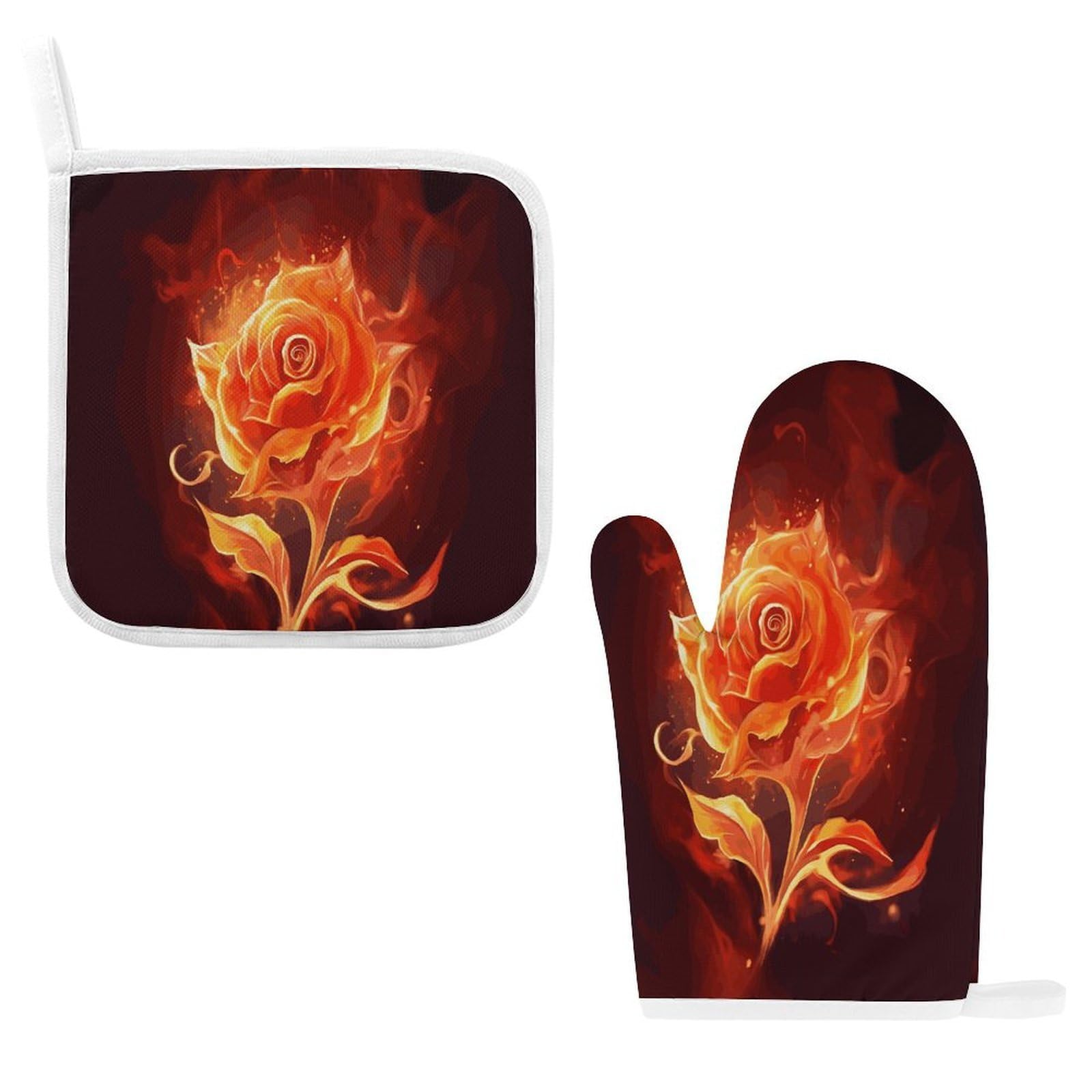 Fodpand Style Flame Rose Oven Mitts And Pot Holders Sets