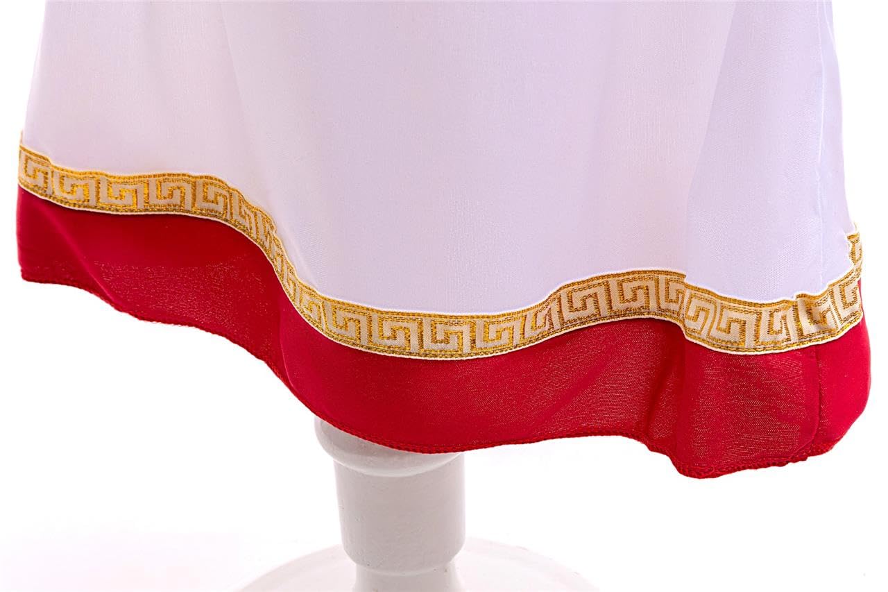 Lito Angels Vestito Costume Antica Dea Romana Greca Mitologia Principessa con Corona Alloro Dorata per Bambina, Bianco Rosso