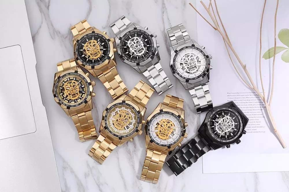 MASTOP Reloj mecánico para hombre, analógico, automático, clásico, de acero inoxidable, para hombre