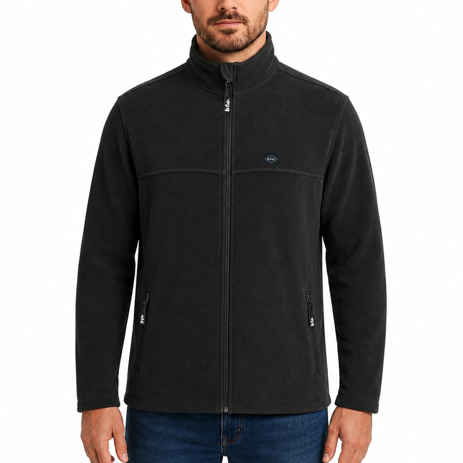 Lee Cooper Men's Full Zip Fleece with Pockets Warm Durable Jumper Heavy-Duty Wind Resistant Anti-Pill Thermal Pullover Sweater for Men Outdoor Work & Winter Wear Everyday Use (Black, 3XL)