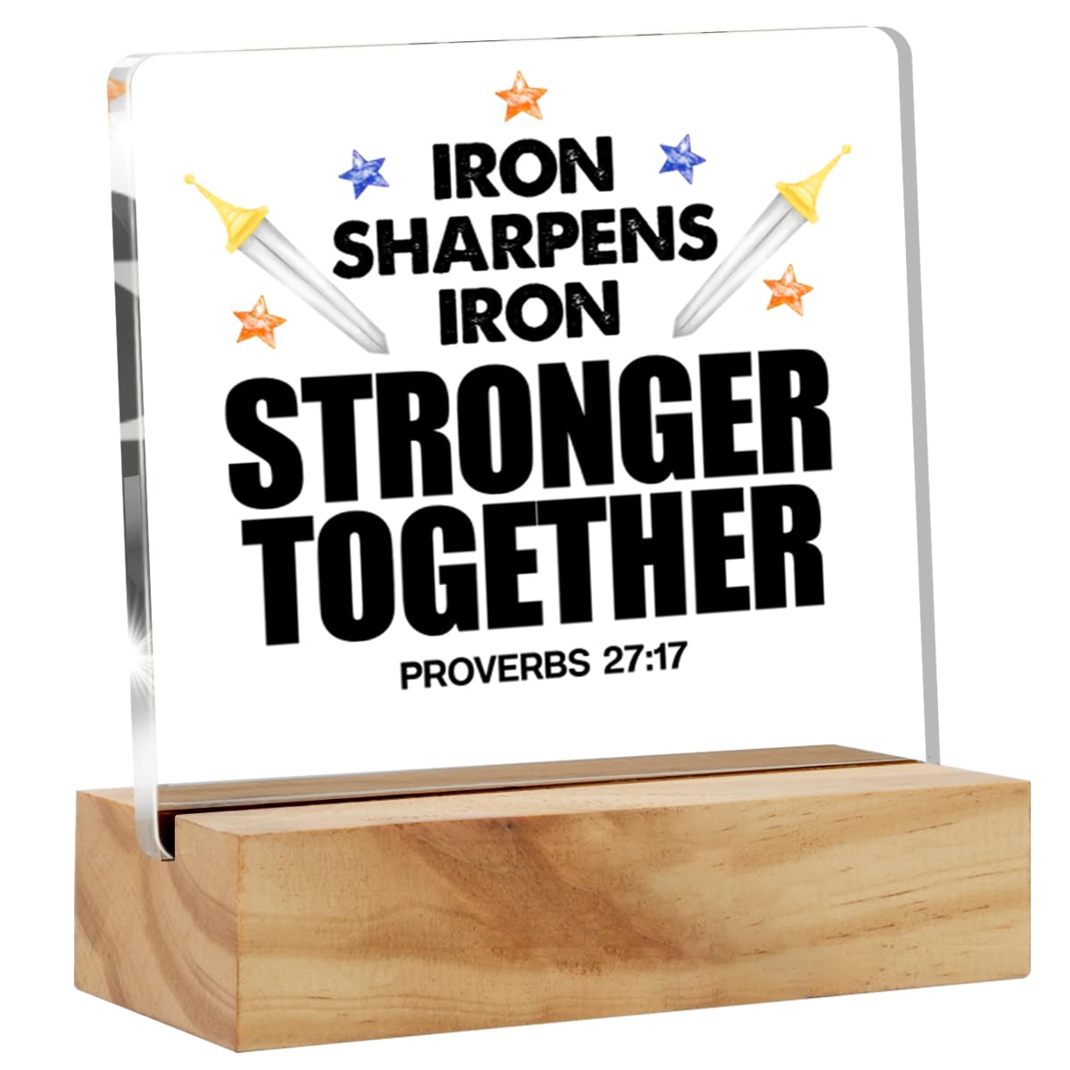 Christian Gifts for Women Men, Motivational Quote Gifts Bible Verse Clear Desk Sign Proverbs 27:17 Scriptures Acrylic Sign