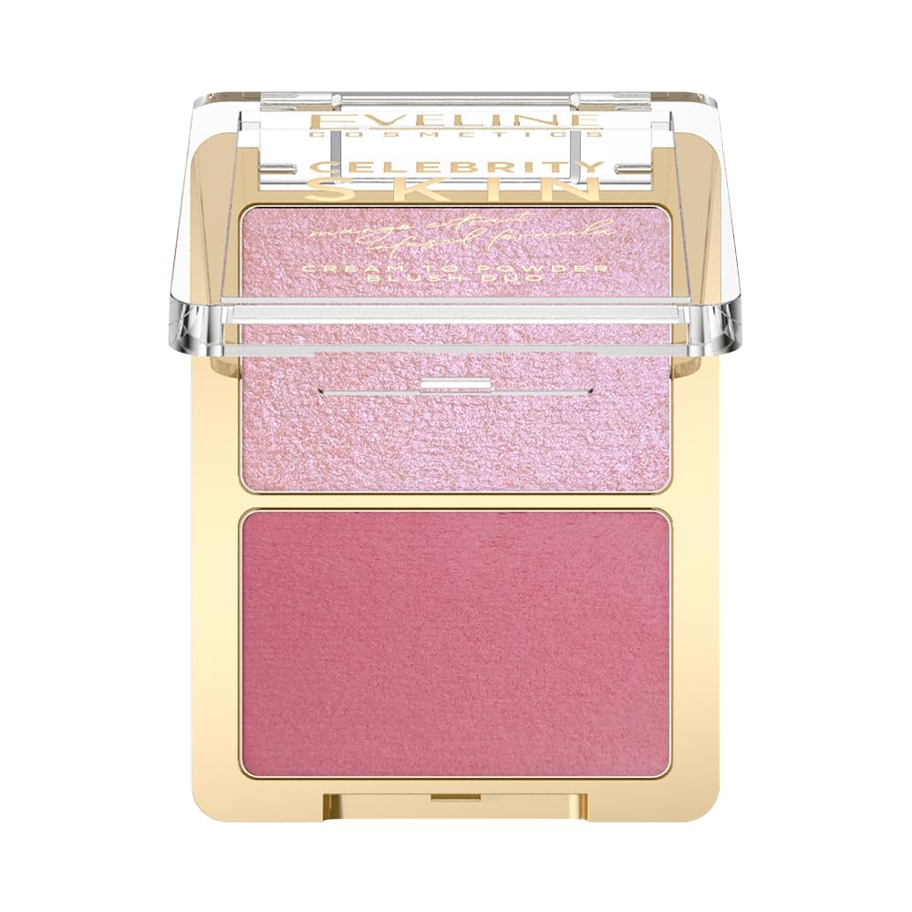 Eveline Cosmetics Celebrity Duet Kremowy Róż do Policzków, Soft Harmony, z Ekstraktem z Mango, Hybrydowa Formuła Cream-to-Powder, Efekt Blur