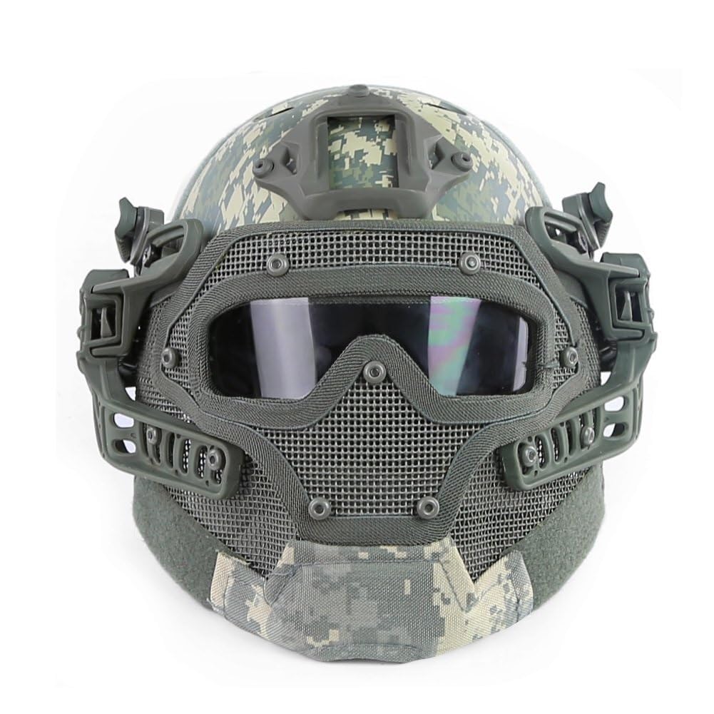 Kask Taktyczny PJ Fast Paintball, Maska ​​pełnotwarzowa Airsoft Molle Mesh, Oddychające Gogle Do Strzelania CS, Polowania(DD)
