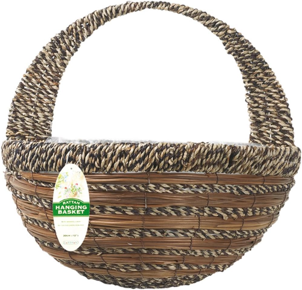 Garden Haven Sisal Rope and Fern Wall Basket Planter, Multi-Colour, 30 cm, 12-Inch Pre lined Natural basket on strong wire frame Elegant contrasting weave from Natural Fibres from Mountainous Regions
