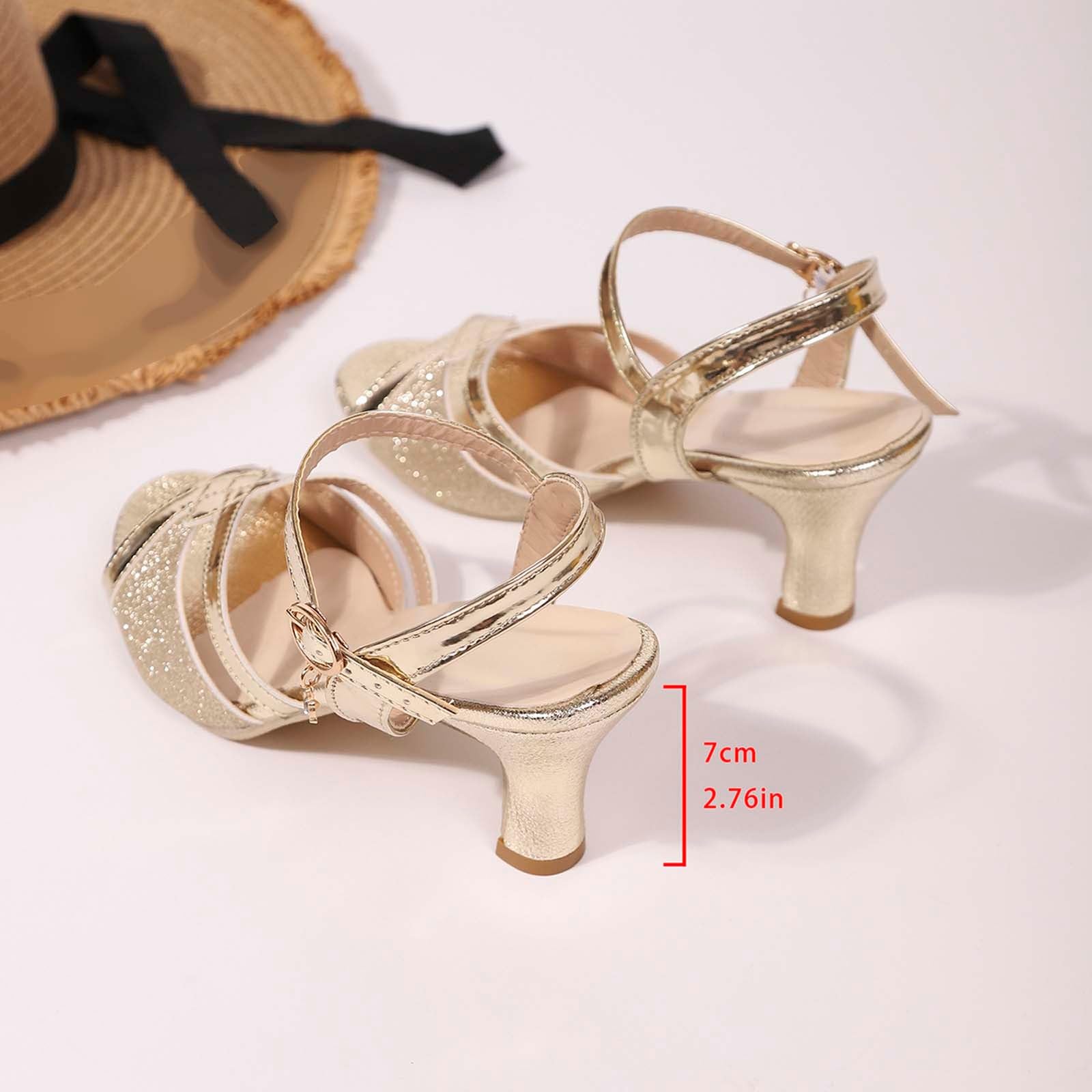 Generico Scarpe da Ballo Donna Eleganti 35-43 EU in Pelle con Tacco 5.5cm, Punta Chiuse e Cinturino alla Caviglia Sandali Estive Comode con Suola Gomma per Latino Americano, Cerimonie, Feste