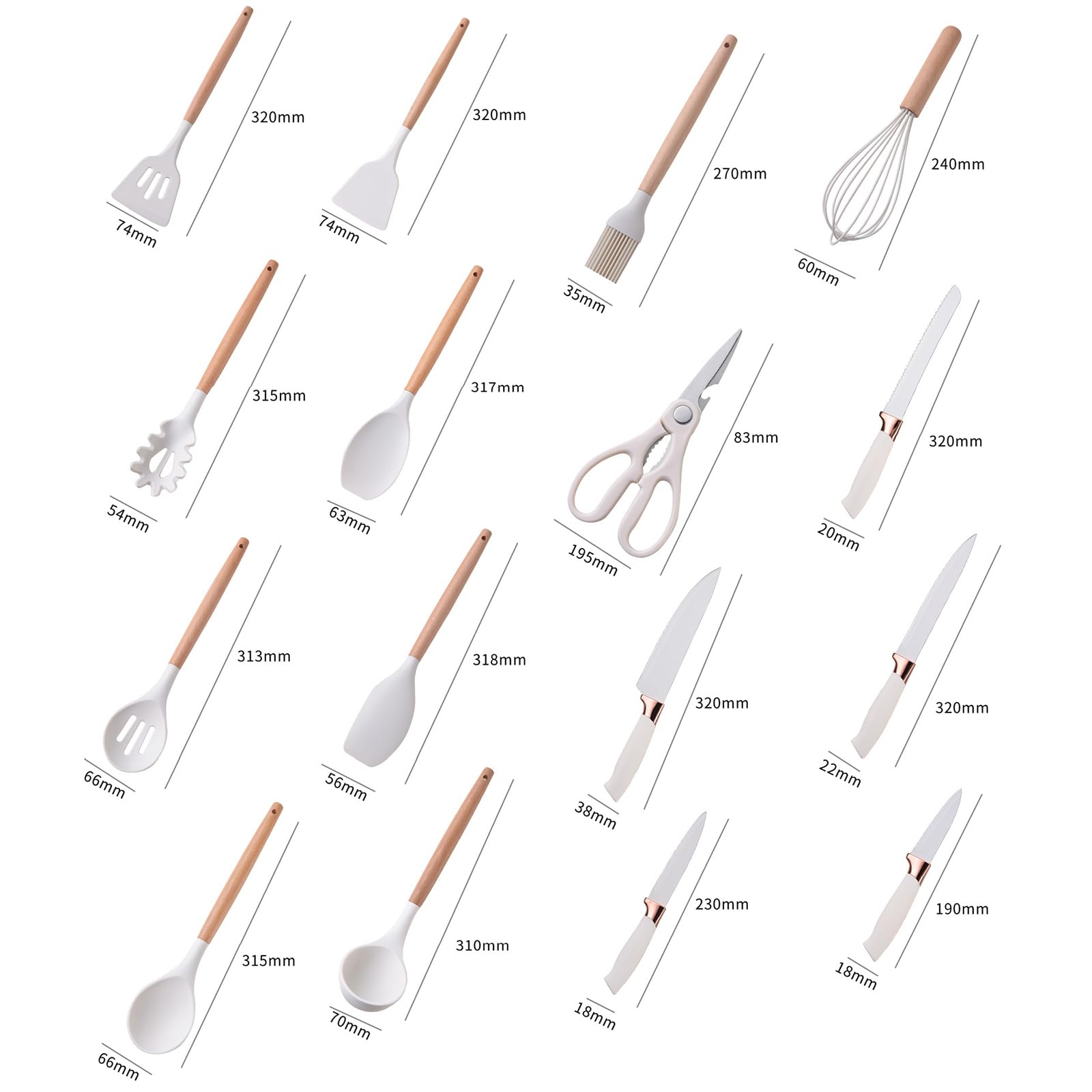19 Piezas Utensilios De Cocina De Silicona Sin Bpa Herramienta De Cocina Antiadherente Resistente Al Calor Con Mangos De Madera Juego Utensilios De Cocina Silicona Sin BPA,19pcs, Black