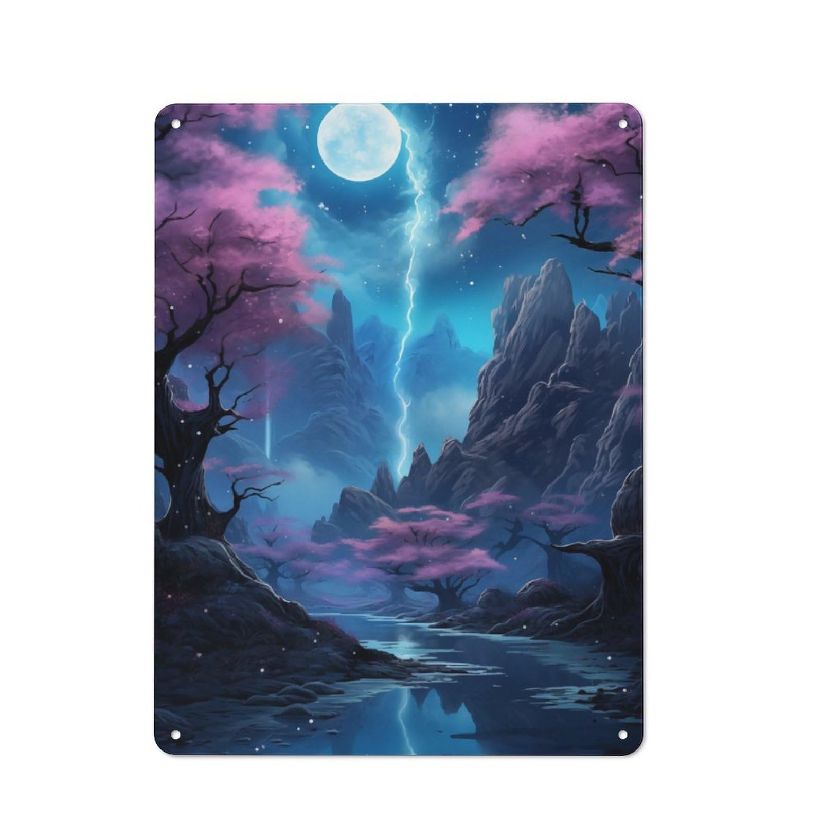 Junmoney Night Sky Fantasy Landscape Retro Tin Wall Plaque 40X30cm Featuring For Pub Or Café, New-Space Wall Decor For Pub Decor Enthusiasts