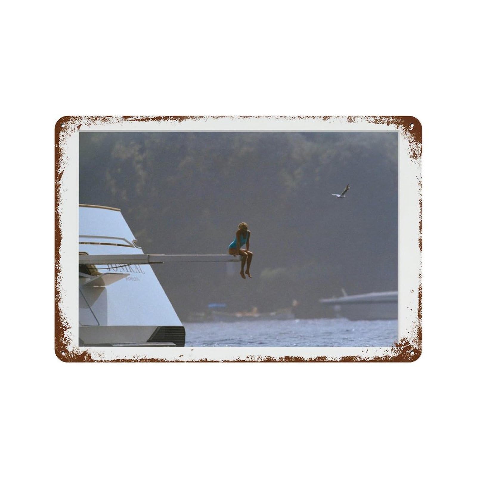 xiaoxiaoshen Princess Diana Spencer on Yacht, Portofino Italy Wall Decor Art Metal Tin Poster Modern Home Decor Art Home Bar Shop Decorations Vintage Sign 20x30cm