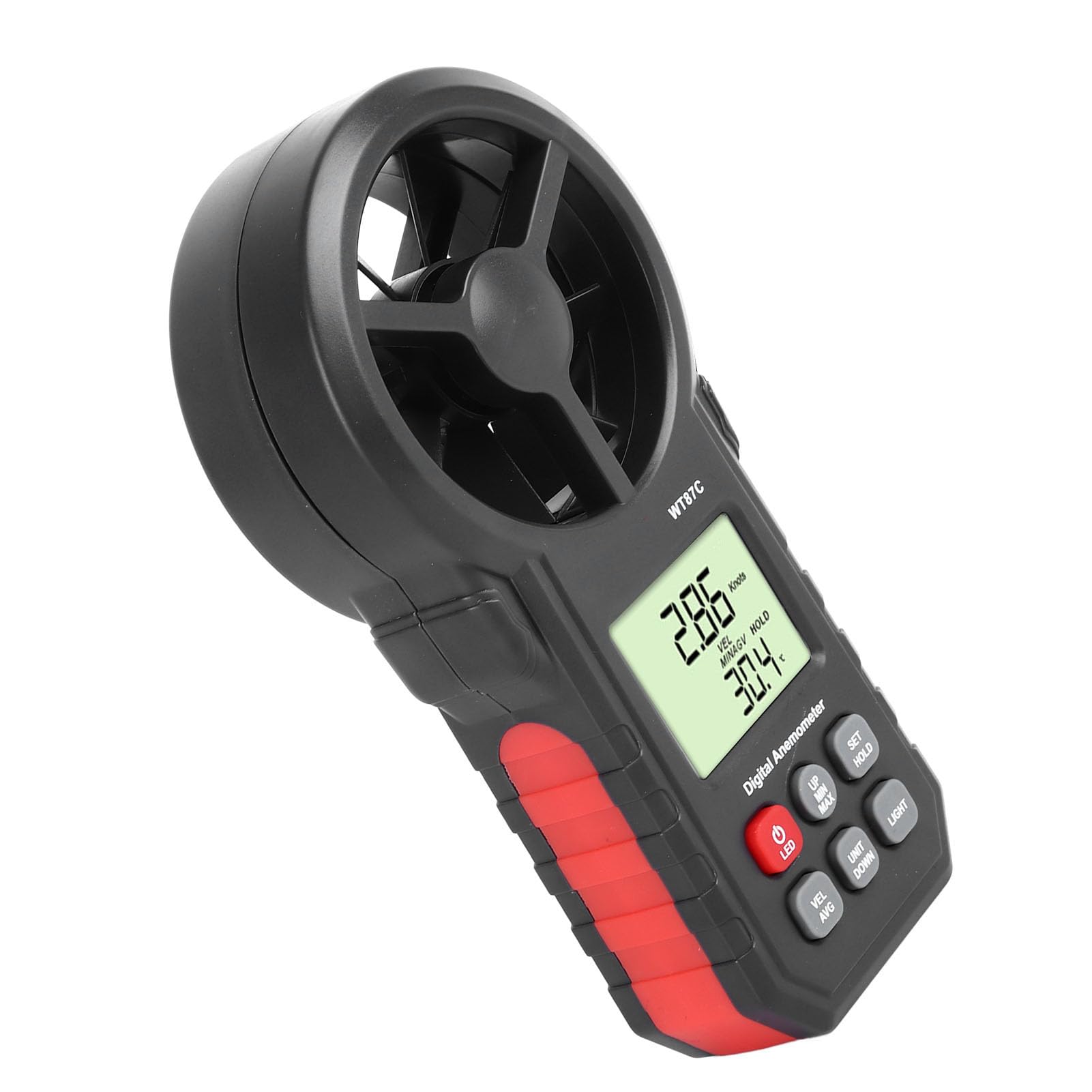 Cyfrowy anemometr z 8 ostrzami, miernik prędkości wiatru z podświetlanym wyświetlaczem LCD, do pomiaru przepływu powietrza. Tester maksymalnej minimalnej i średniej prędkości