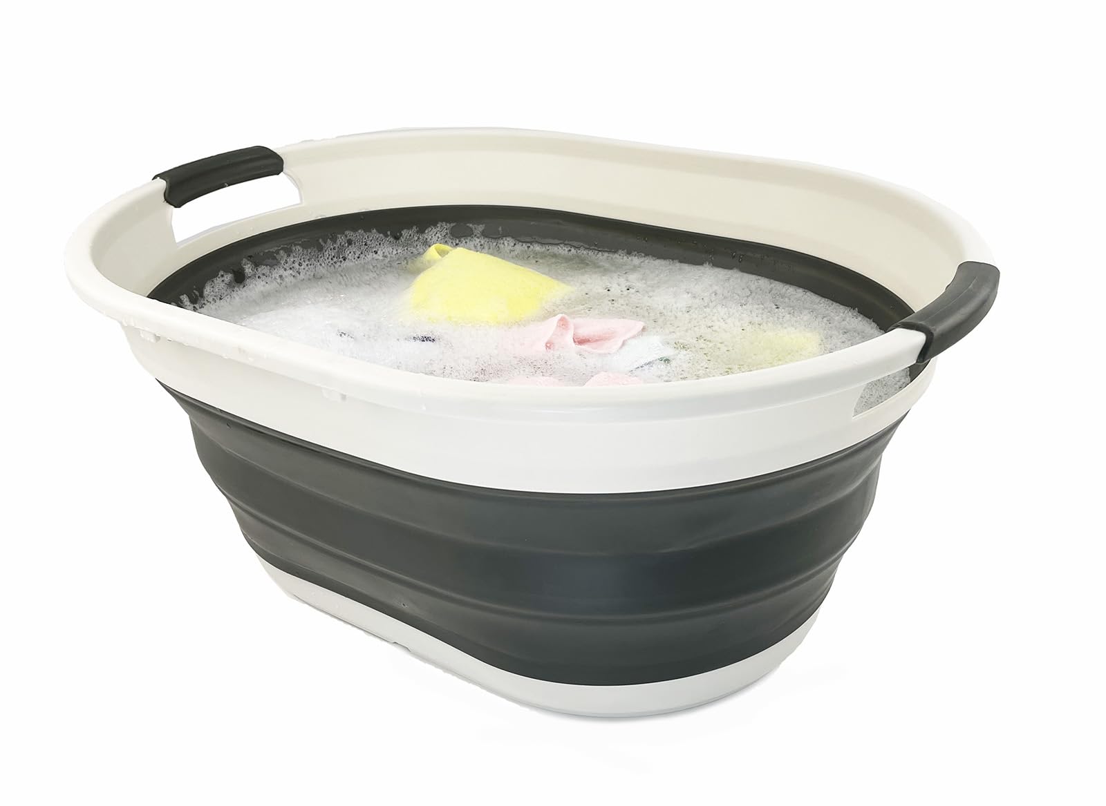 SAMMART Cesto portabiancheria pieghevole in plastica (grigio/nero lavato)