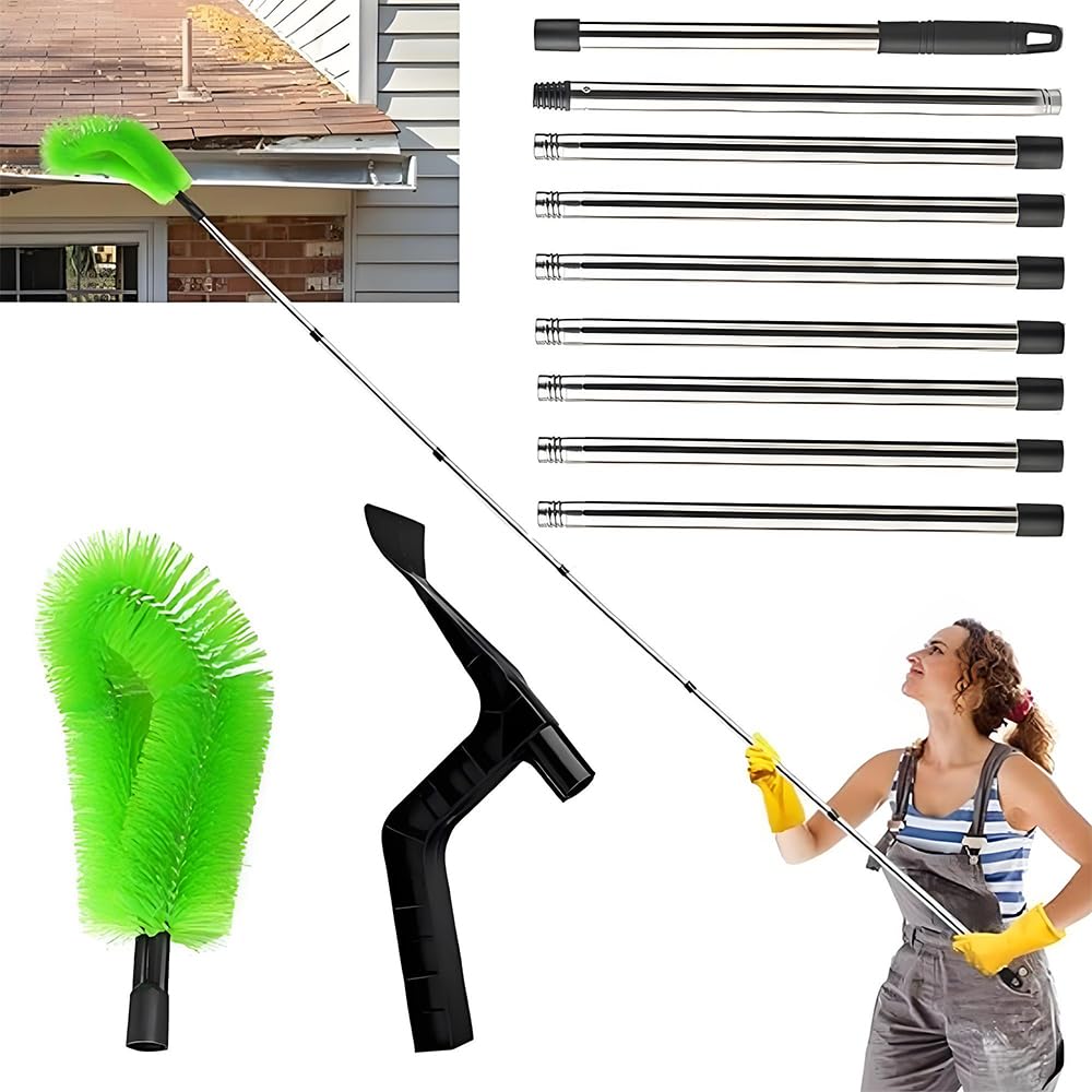Outils de nettoyage de gouttière télescopiques à brosses pour débloquer les débris de toit