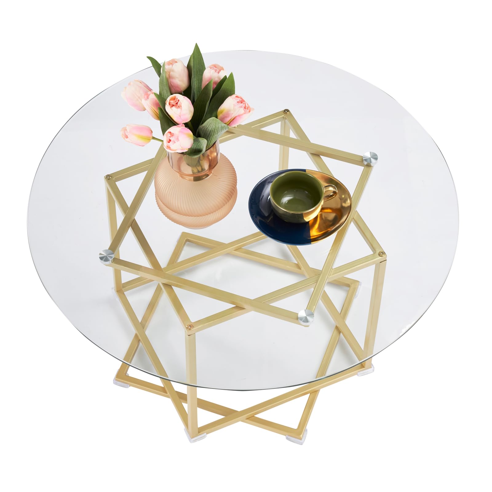 Table Basse Ronde, Table Basse Verre, Table de Salon, Table d'Appoint pour Meubles De Salon, 80×80 cm