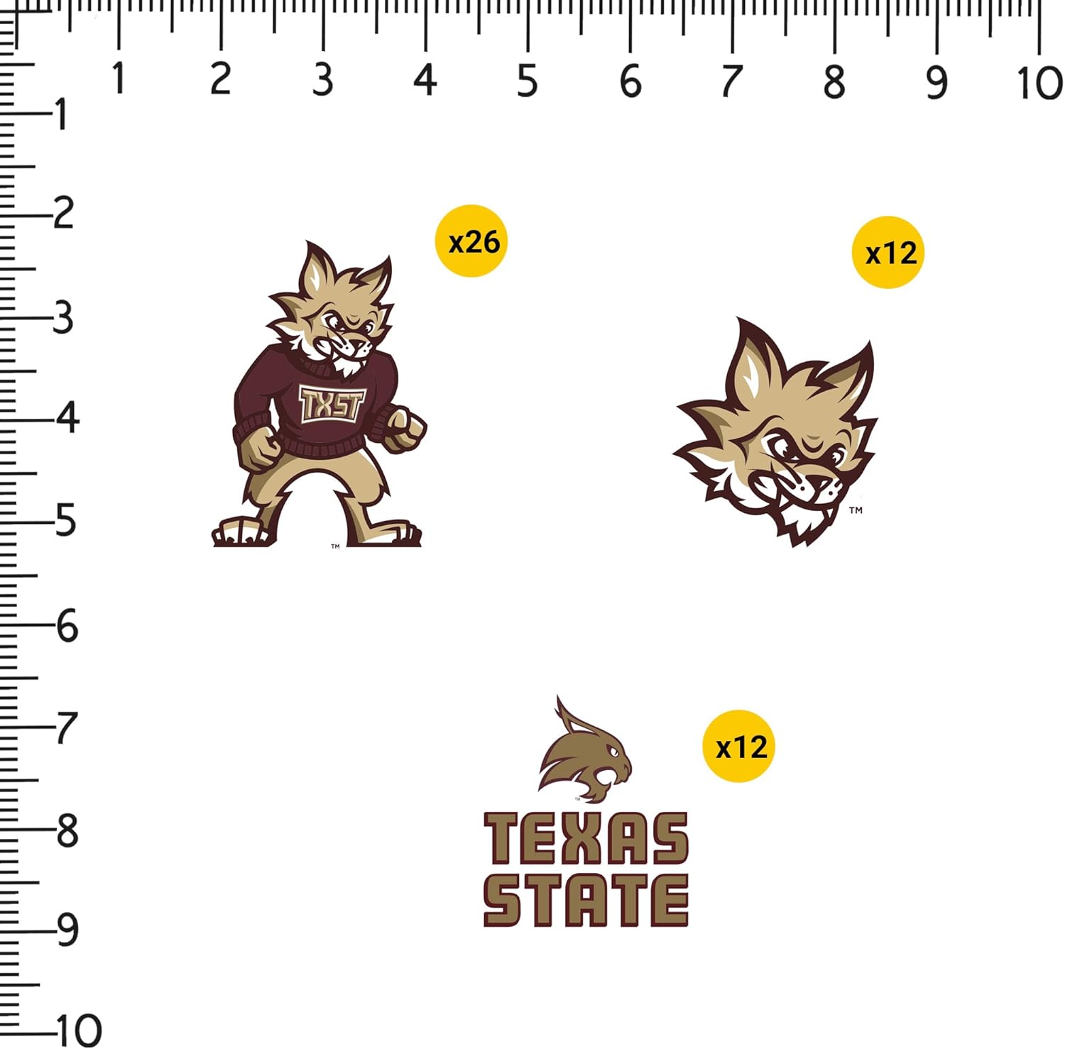 Texas State University Secondary Logo Mascot 50ct Vinyl Sticker Pack – Large Waterproof Bobcats Mascot & Texas State Wordmark Decals for Laptops, Water Bottles, Tablets, Scrapbooks, Vehicles & More - Image 2