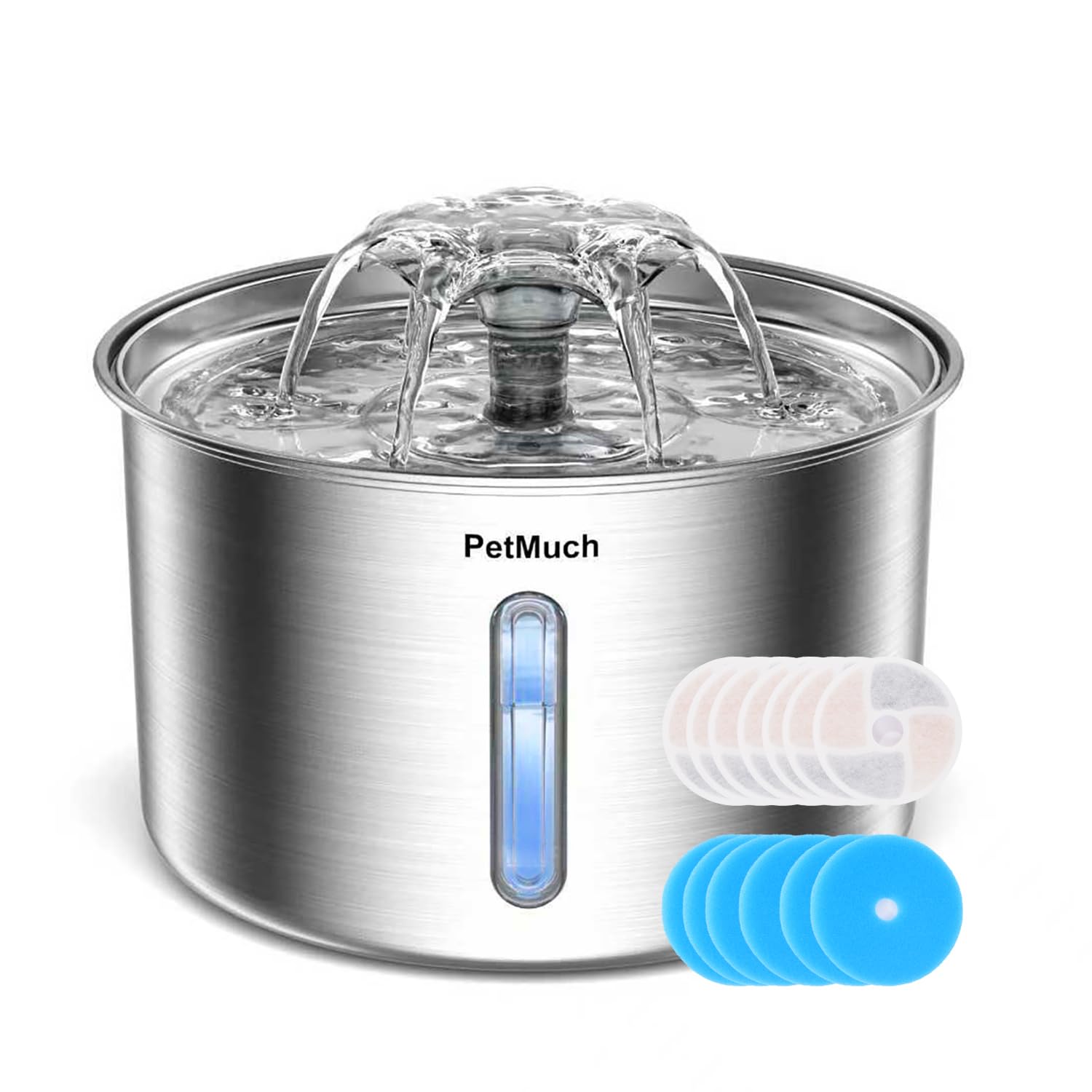 Cat Water Fountain Stainless Steel, 102oz/3L Automatic Pet Water Fountain with 6 Replacement Filters & 6 Pre-Filter Sponges for Cats, Dogs (Cat Fountain + 6 Filters + 6 Sponges)