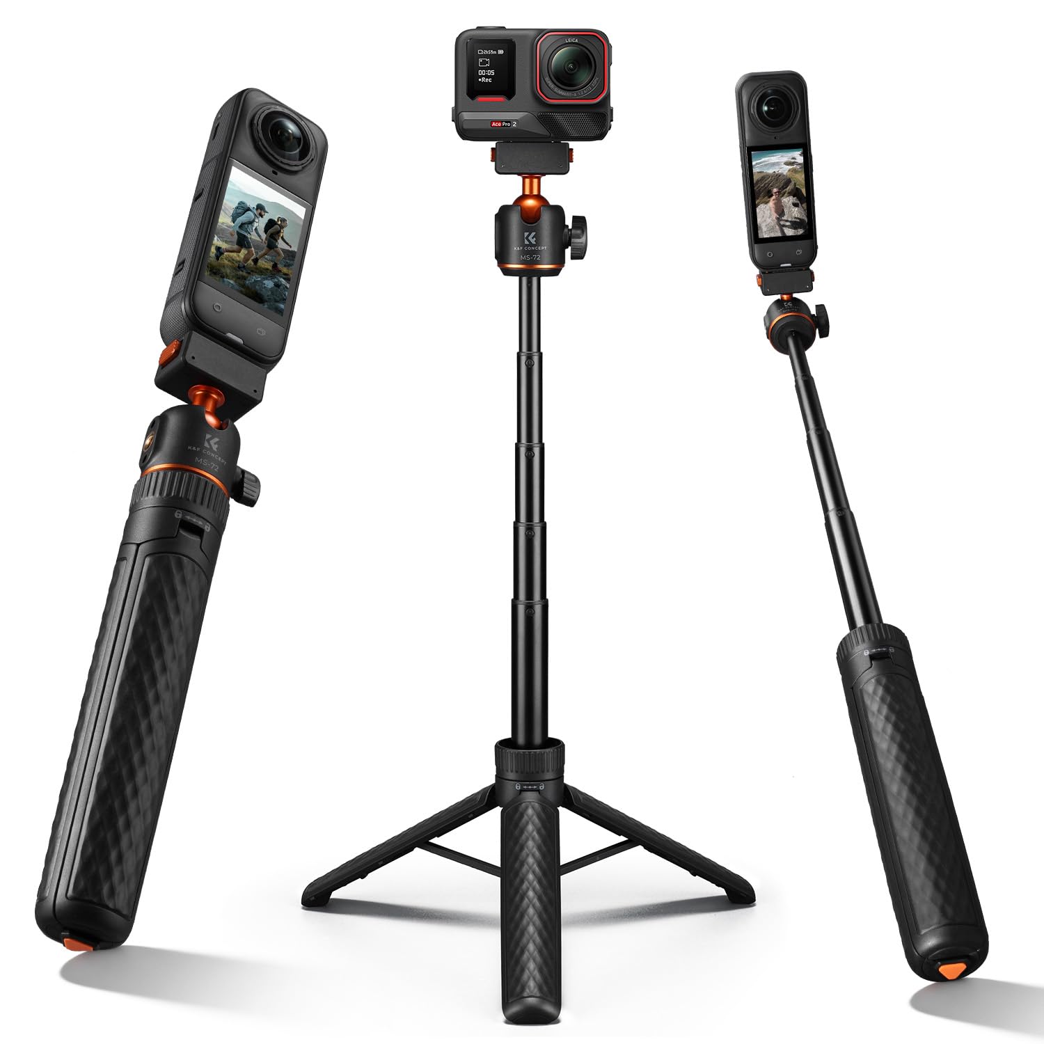 K&F CONCEPT Magnetisches Schnellwechsel-Stativ für Insta360 Ace Pro 2, 66cm Selfie Stick MIni Stativ mit Ein-Klick-Ausklappfunktion, Verlängerungsstange mit 360°-Kugelkopf, Tischstativ für Insta360 X5