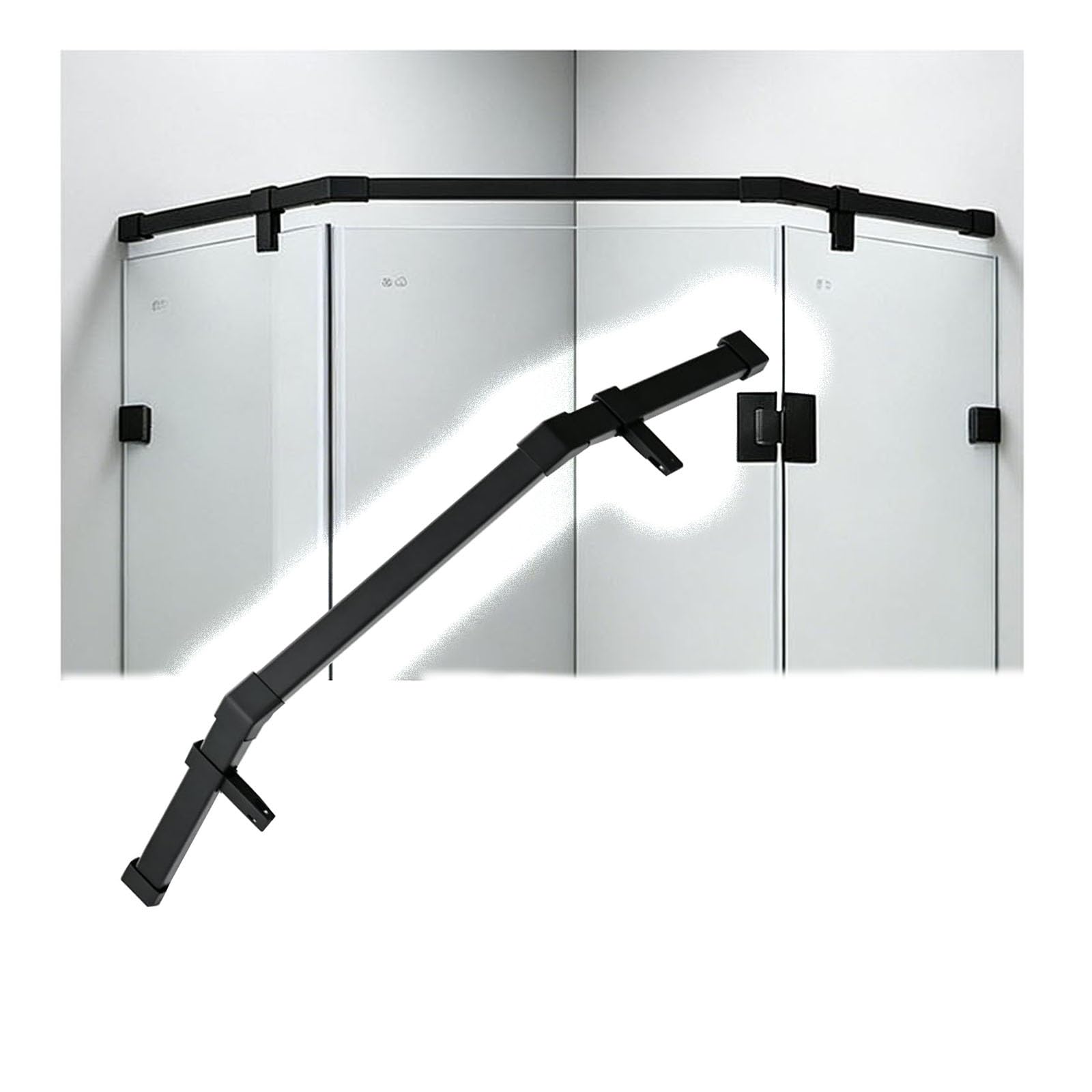 Wahhwf Black 135° Corner Double-Fixed Shower Glass Support Rod, 1M 2.5M Matte Stainless Steel Wall-To-Wall Shower Door Support Rod For Securing Glass Door(190Cm/74.8In)