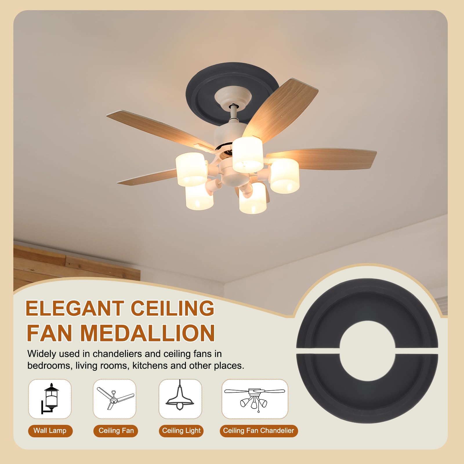 PATIKIL Deckenmedaillon, 2 Stück 10" OD x 4" ID PU Dekoratives Deckenleuchten-Medaillon Kronleuchter-Medaillon Split-Deckenleuchtenabdeckung für Deckenleuchtenventilatoren, Schwarz