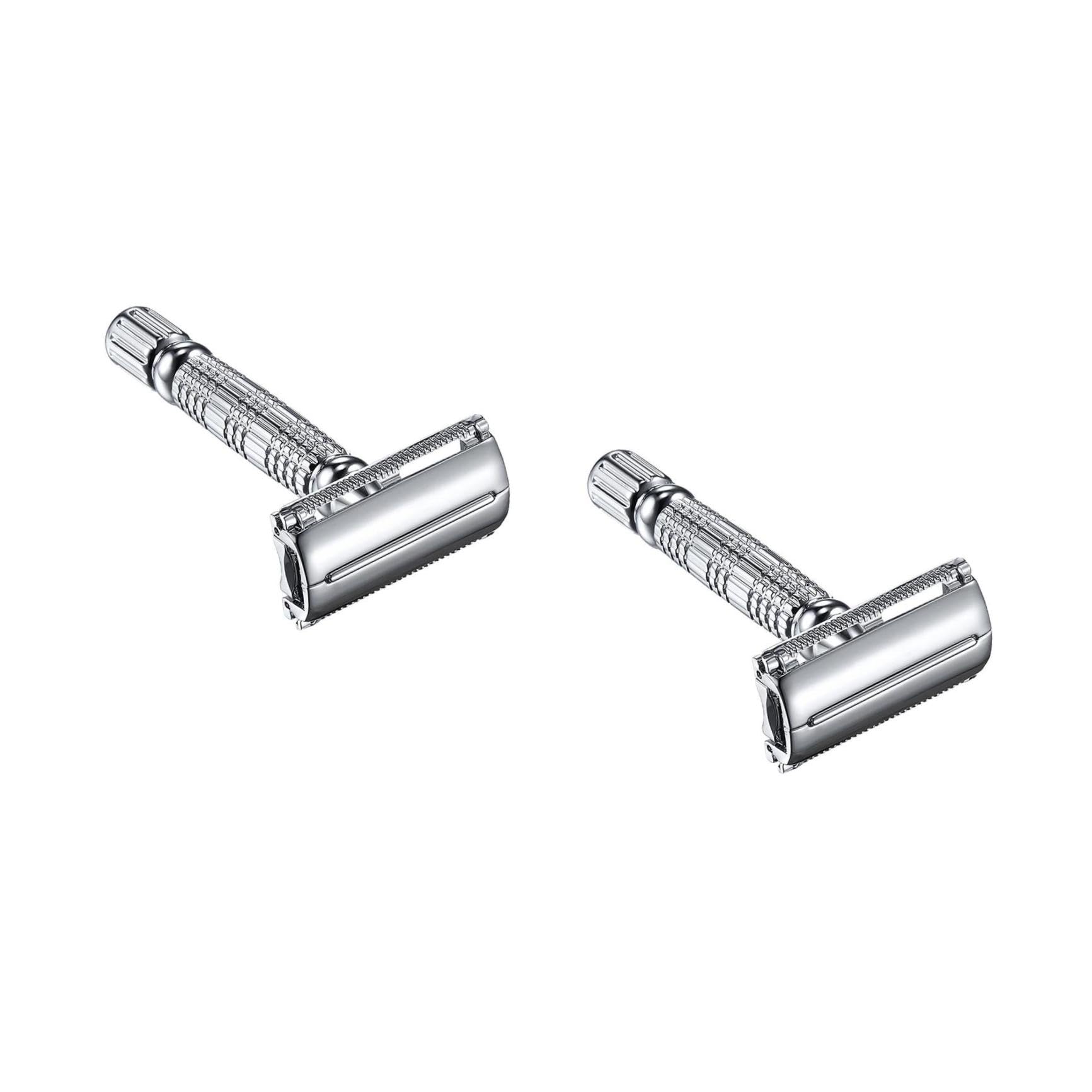 FRCOLOR Lot De 2 Rasoirs Manuels Pour Le Visage La Barbe Le Visage Le Barbier Les Cheveux Les Crânes Les Sourcils La Moustache Support De Lame Double En Alliage Chromé Double