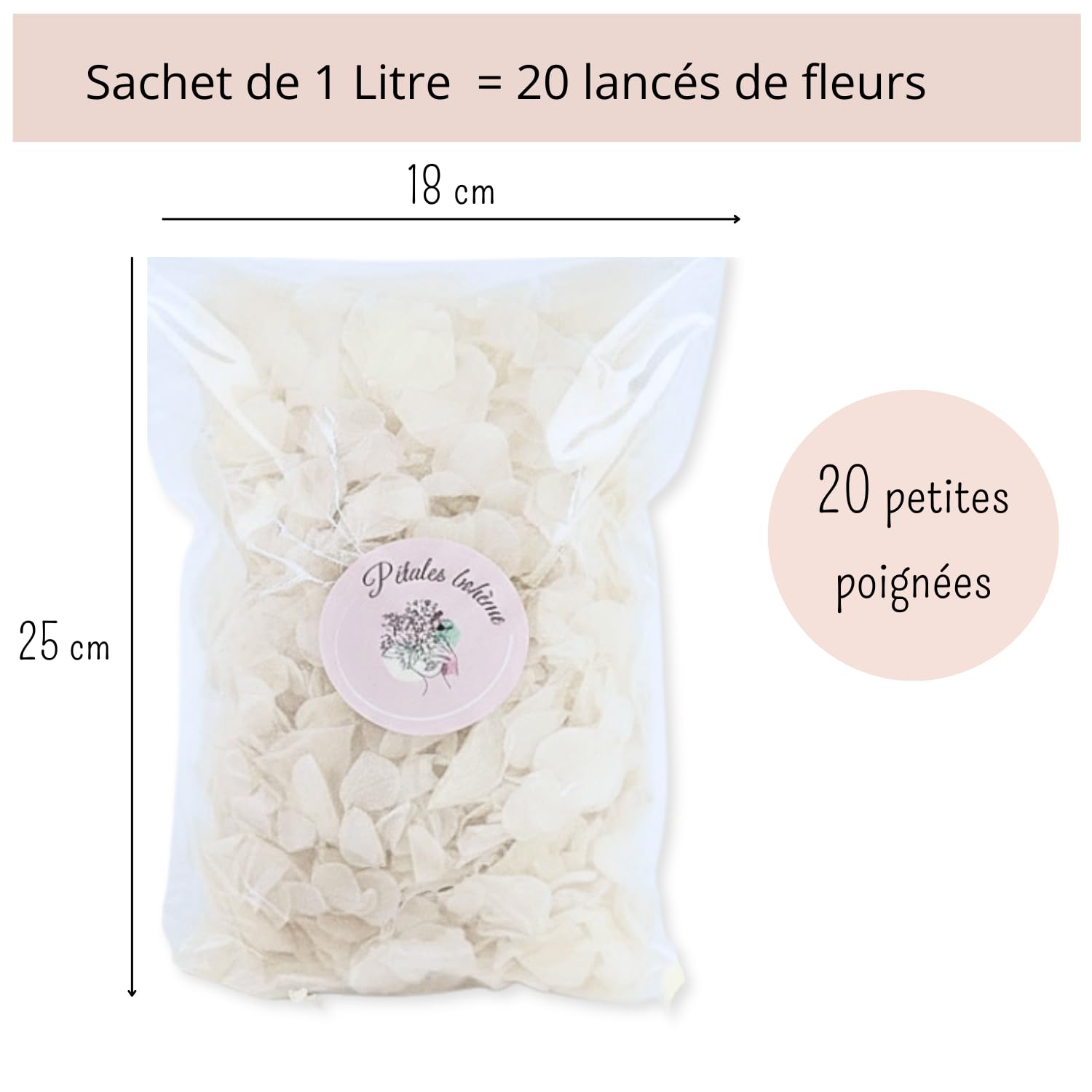 Vrai Pétales d'Hortensia Séchés Blanc - Confettis de Mariage Biodégradables Naturels Fleurs séchées blanches pour Lancer de Pétales et Décoration Bohème Champêtre - 1L France (Blanc)