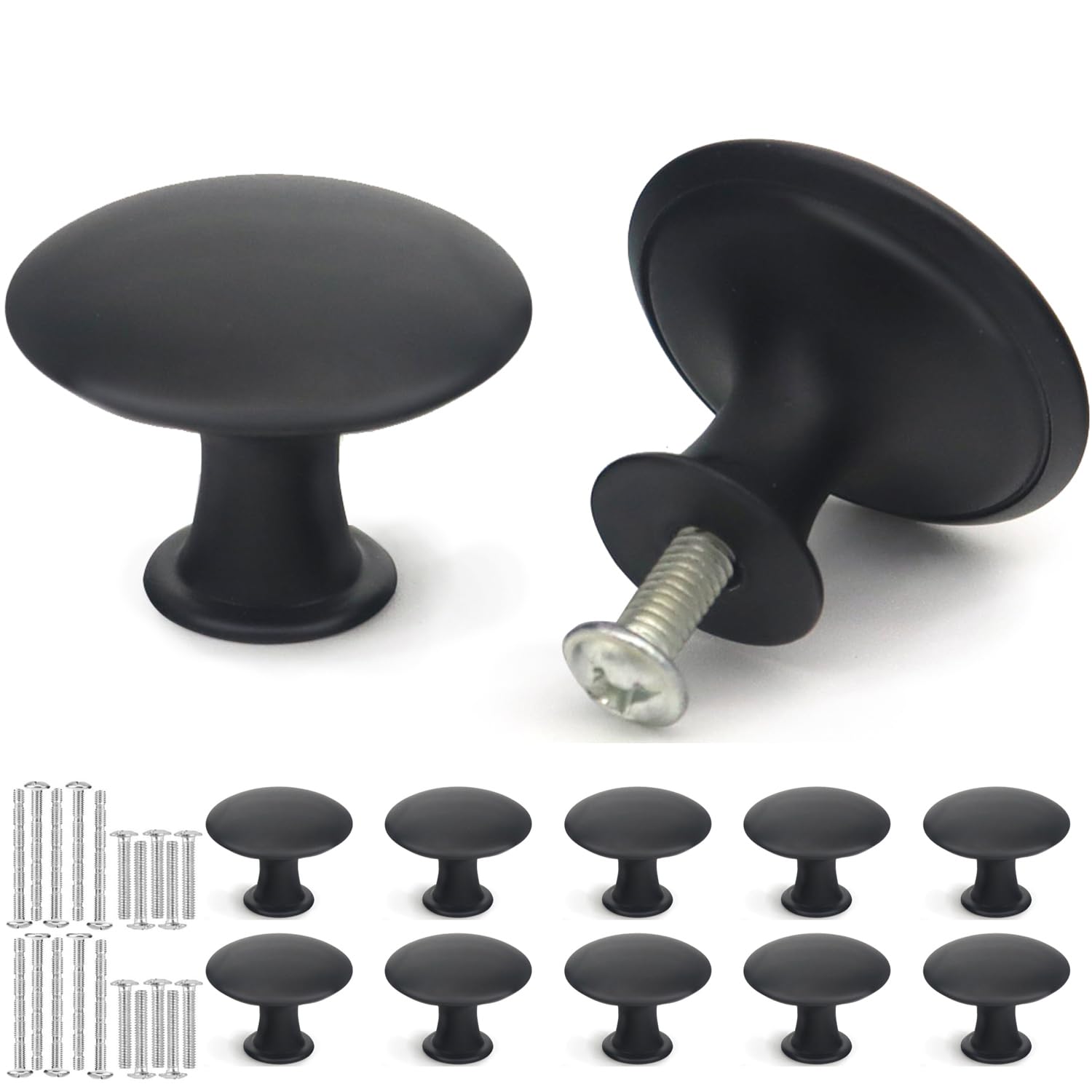 Misuyue Möbelknöpfe Schwarz, 30mm Schrankknöpfe Moderne Vintage mit Schrauben, 10 Stück Türknöpfe für Schublade, Schrank, Möbel, Küchenschränke, Kleiderschrank